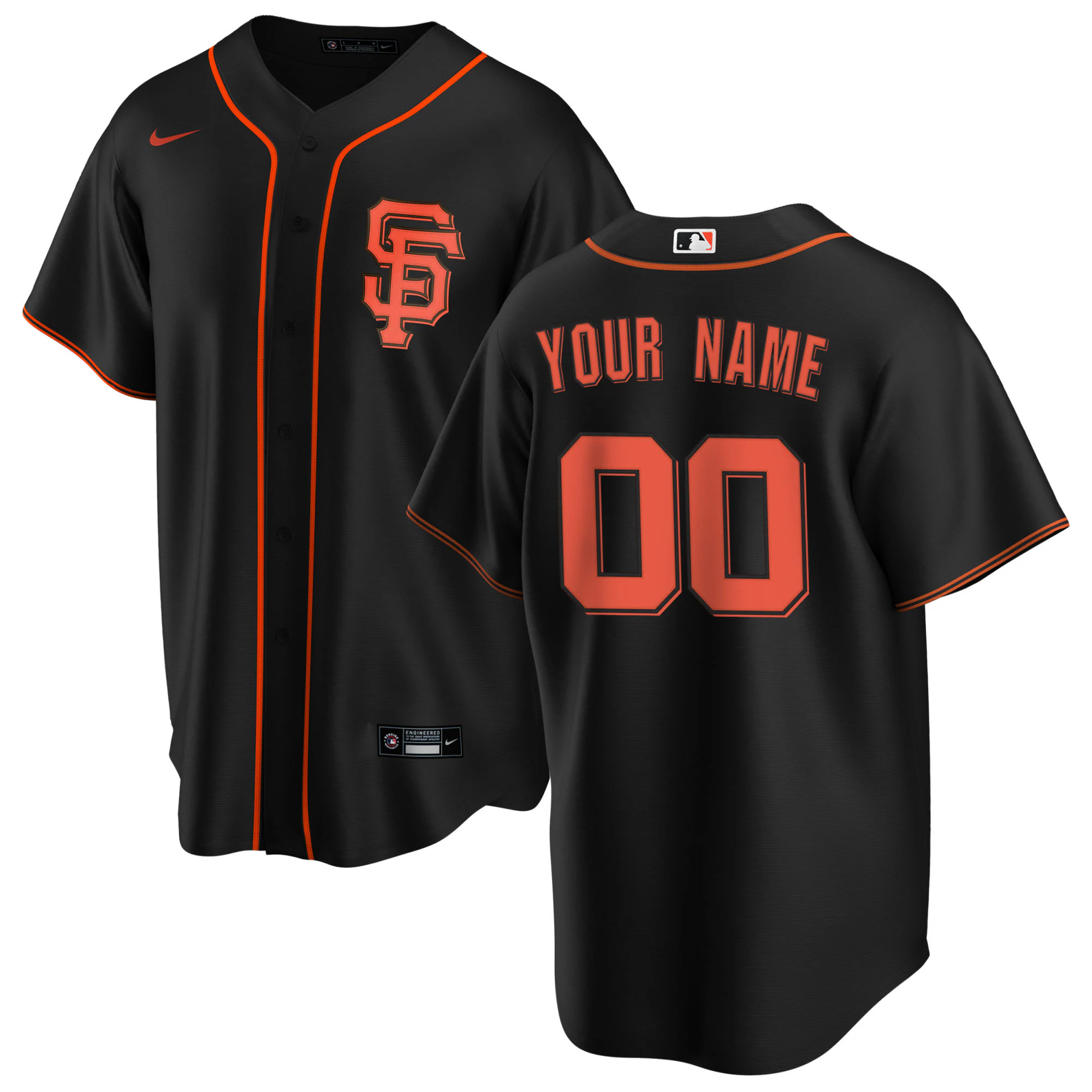 Alternative view of Giants Black Custom Jersey - Nike - Orange Trim MLB Replica