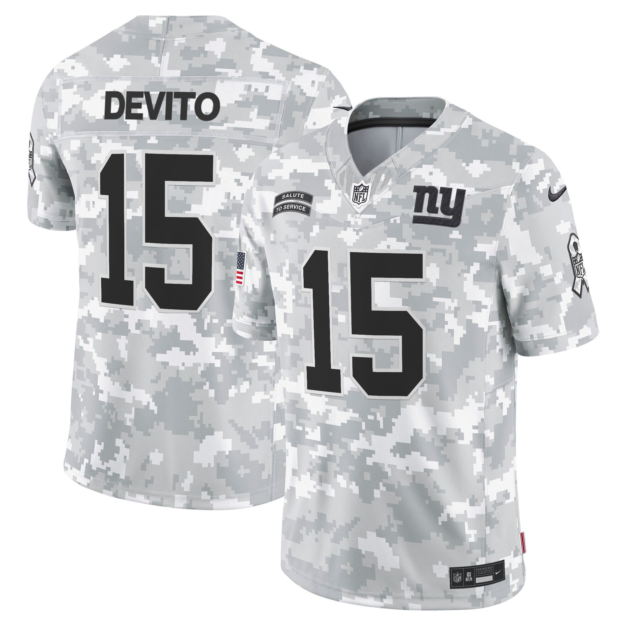 Giants DeVito Camo Jersey - Nike Giants DeVito #15 - Gray Camo Salute