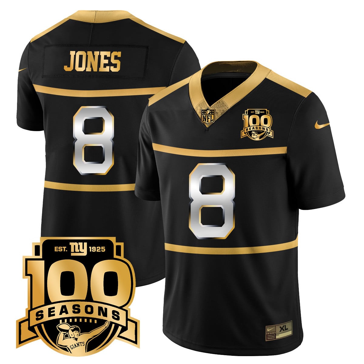Alternative view of Giants Jones #8 Jersey - Nike Giants Jones #8 100th Season Jersey