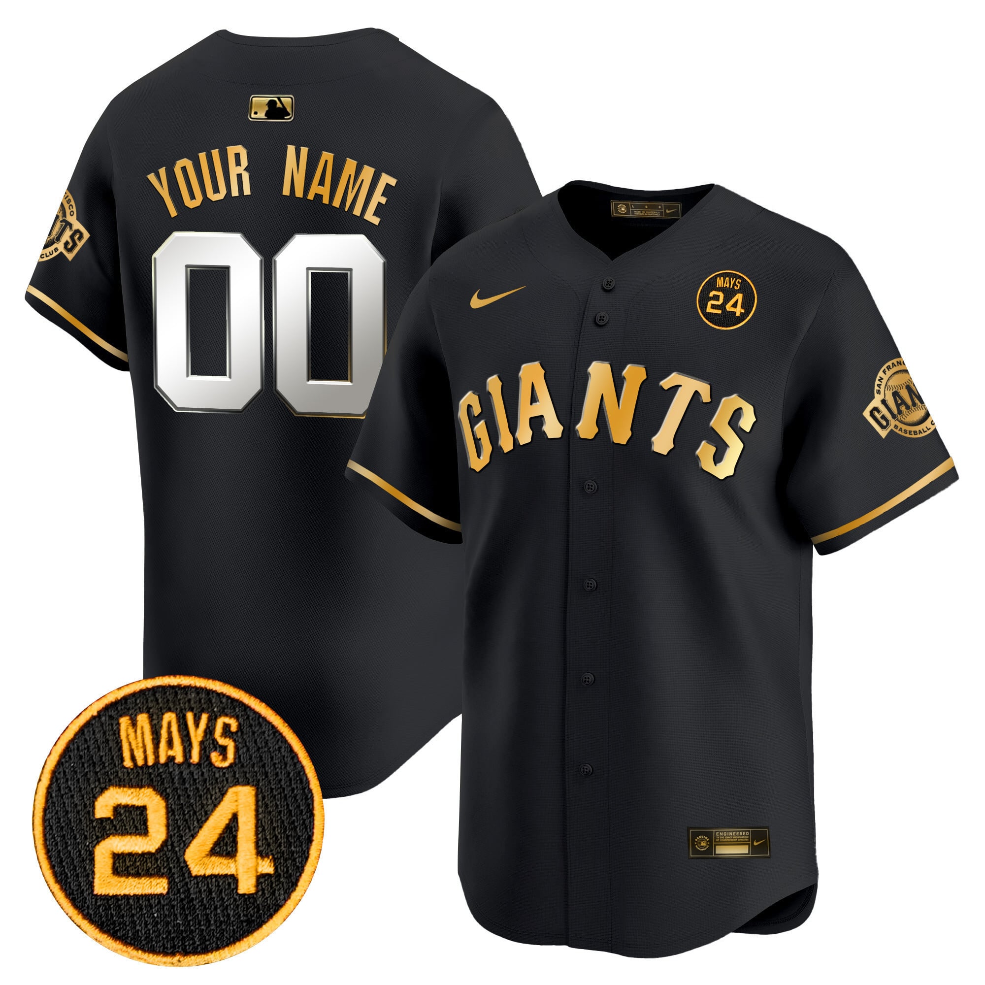 Alternative view of Giants Mays #24 White Jersey - Nike - SF Giants Throwback