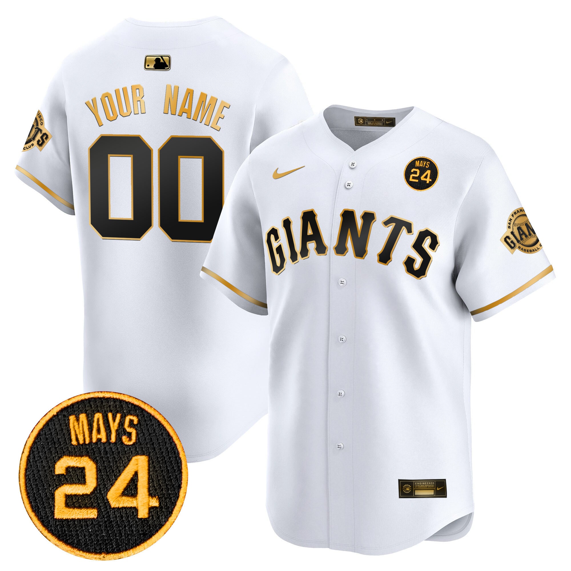 Giants Mays #24 White Jersey - Nike - SF Giants Throwback