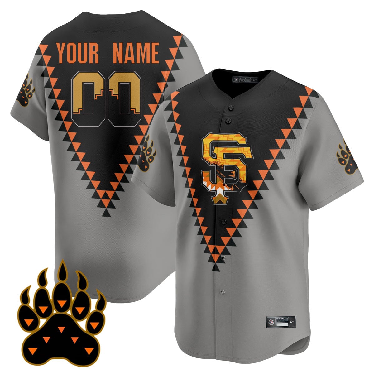 Giants Tribal Jersey - Nike - Gray & Black - Customizable