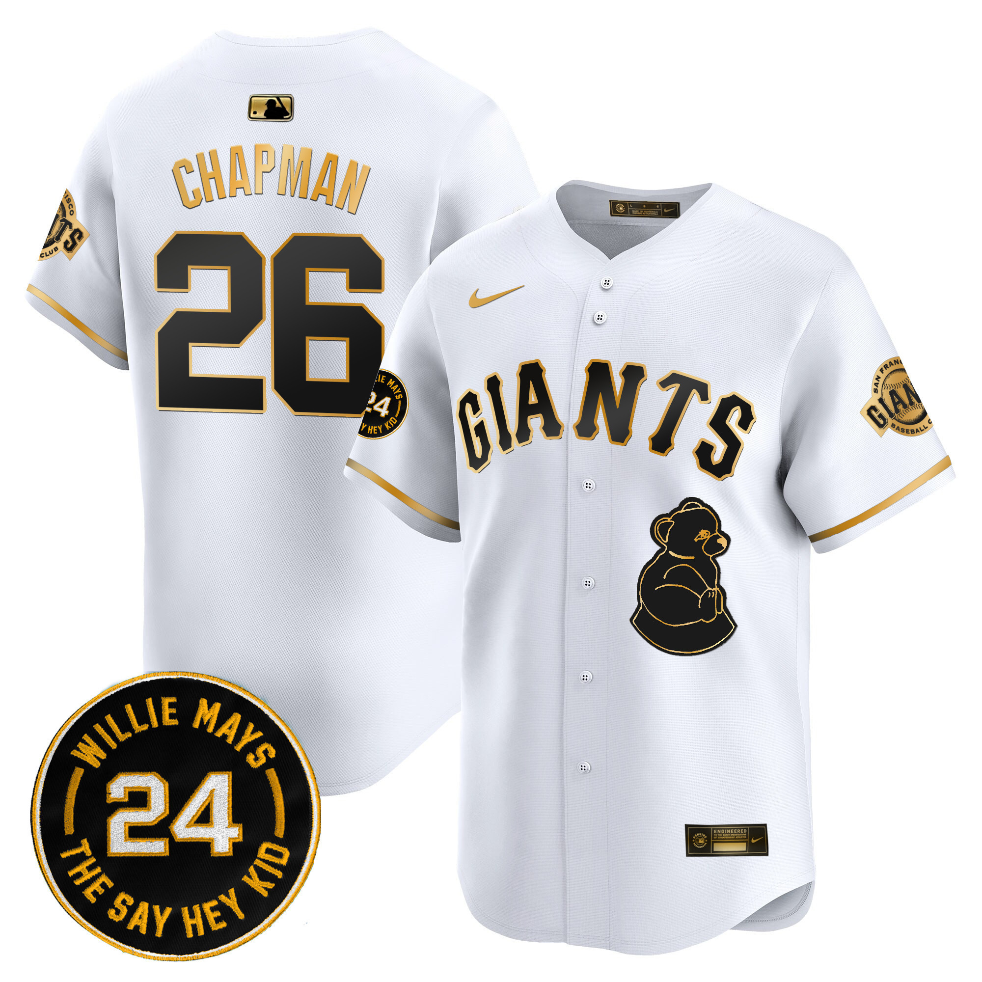 Alternative view of Giants Willie Mays Jersey - Nike Giants Willie Mays #24 - Cream Alt