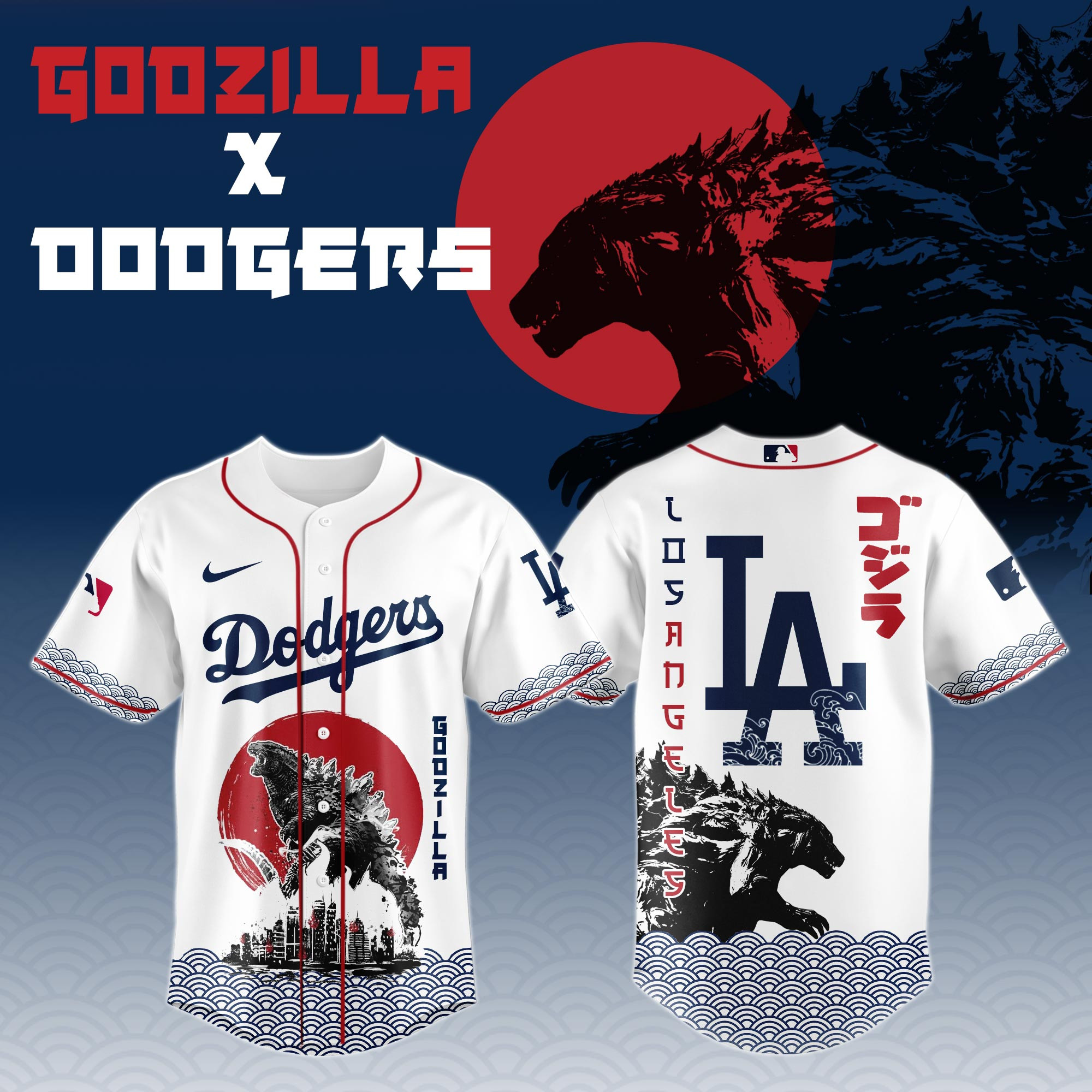 Godzilla Dodgers Nike Jersey - Godzilla x Dodgers White Nike Jersey