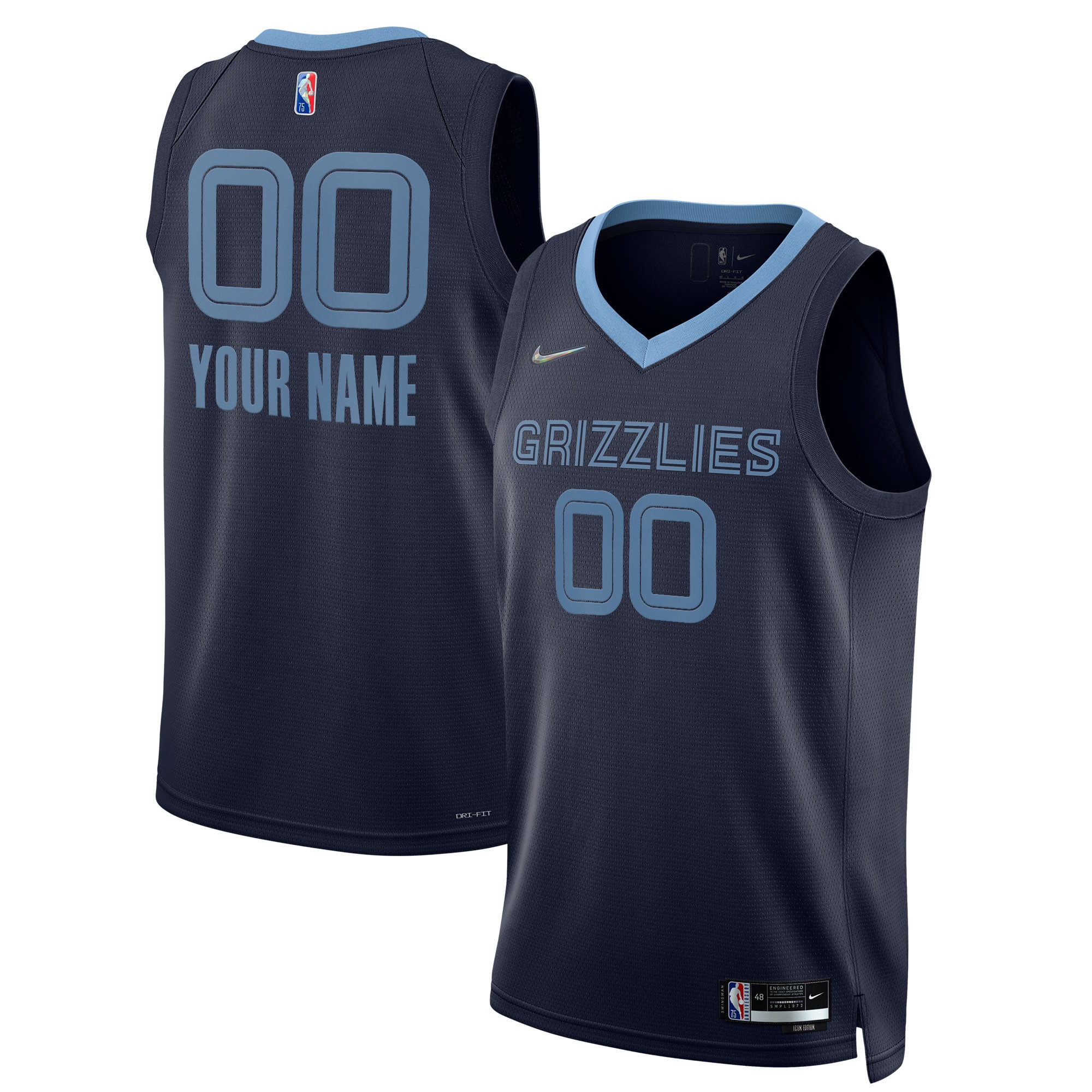 Grizzlies Navy Icon Jersey - Nike Grizzlies Navy Icon Edition Custom