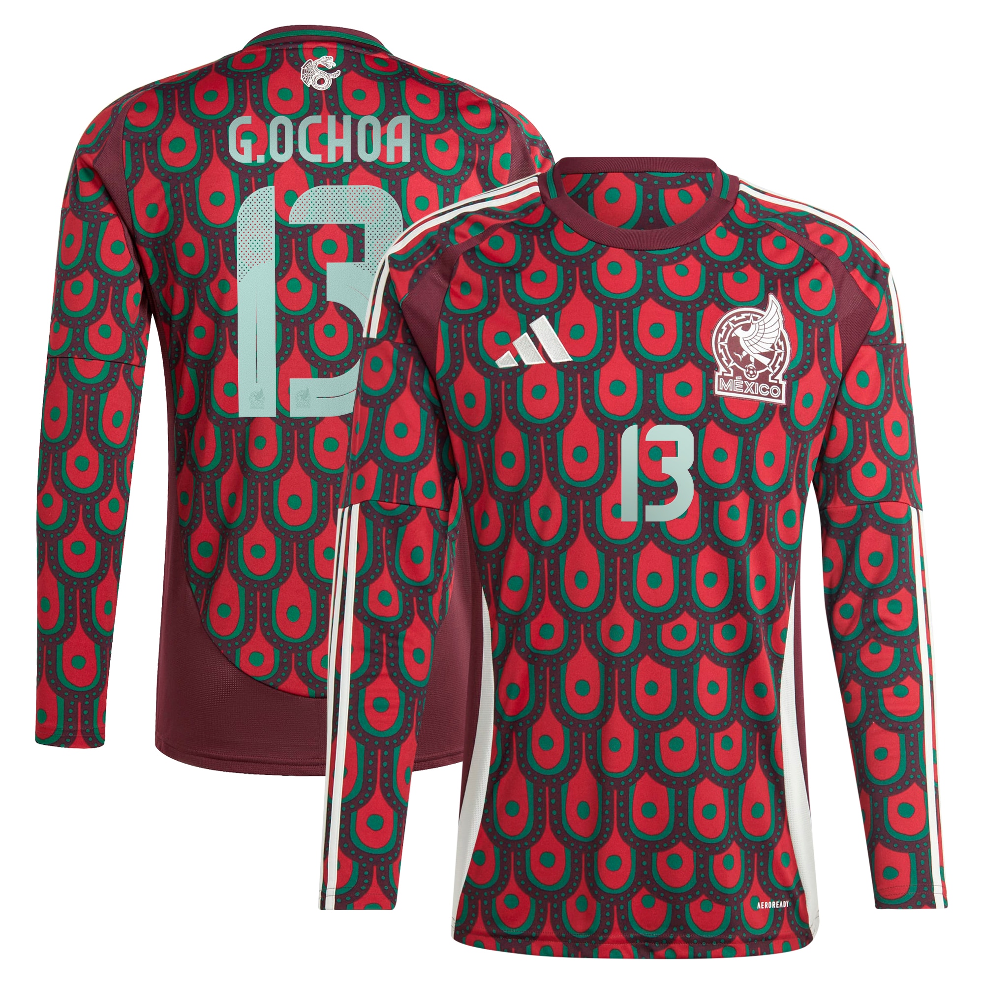 Guillermo Ochoa Mexico National Team 2024 Home Player Long Sleeve Jersey - Burgundy