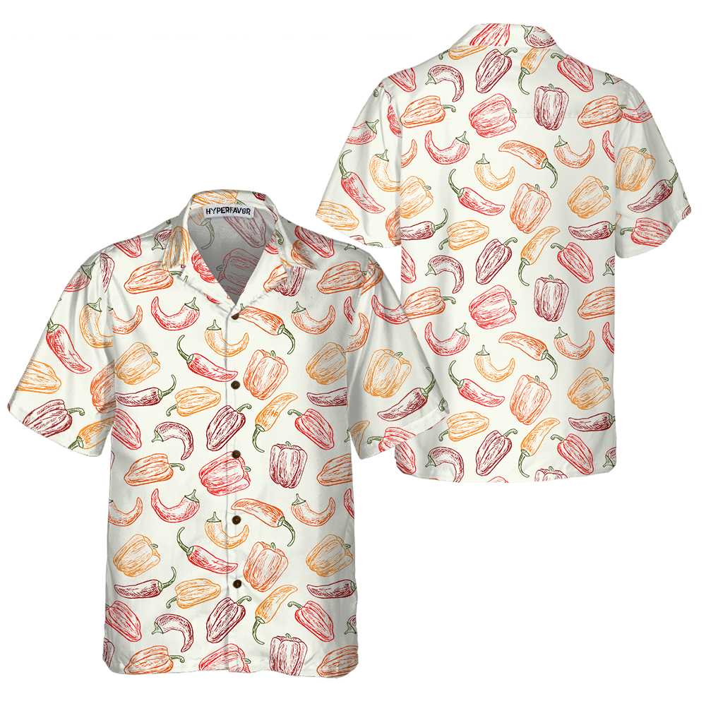 Hand Drawn Ripe Peppers Hawaiian Shirt, Funny Red Pepper Shirt For Men, Red Hot Chilli Shirt