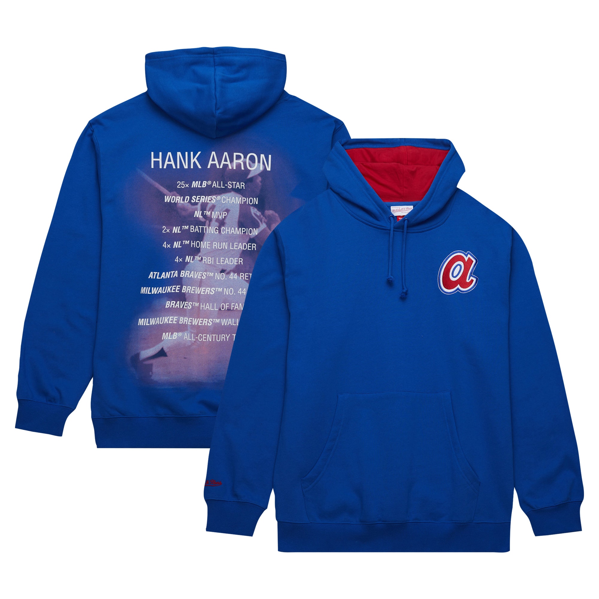 Hank Aaron Atlanta Braves Vintage Logo Name & Number Pullover Hoodie - Royal