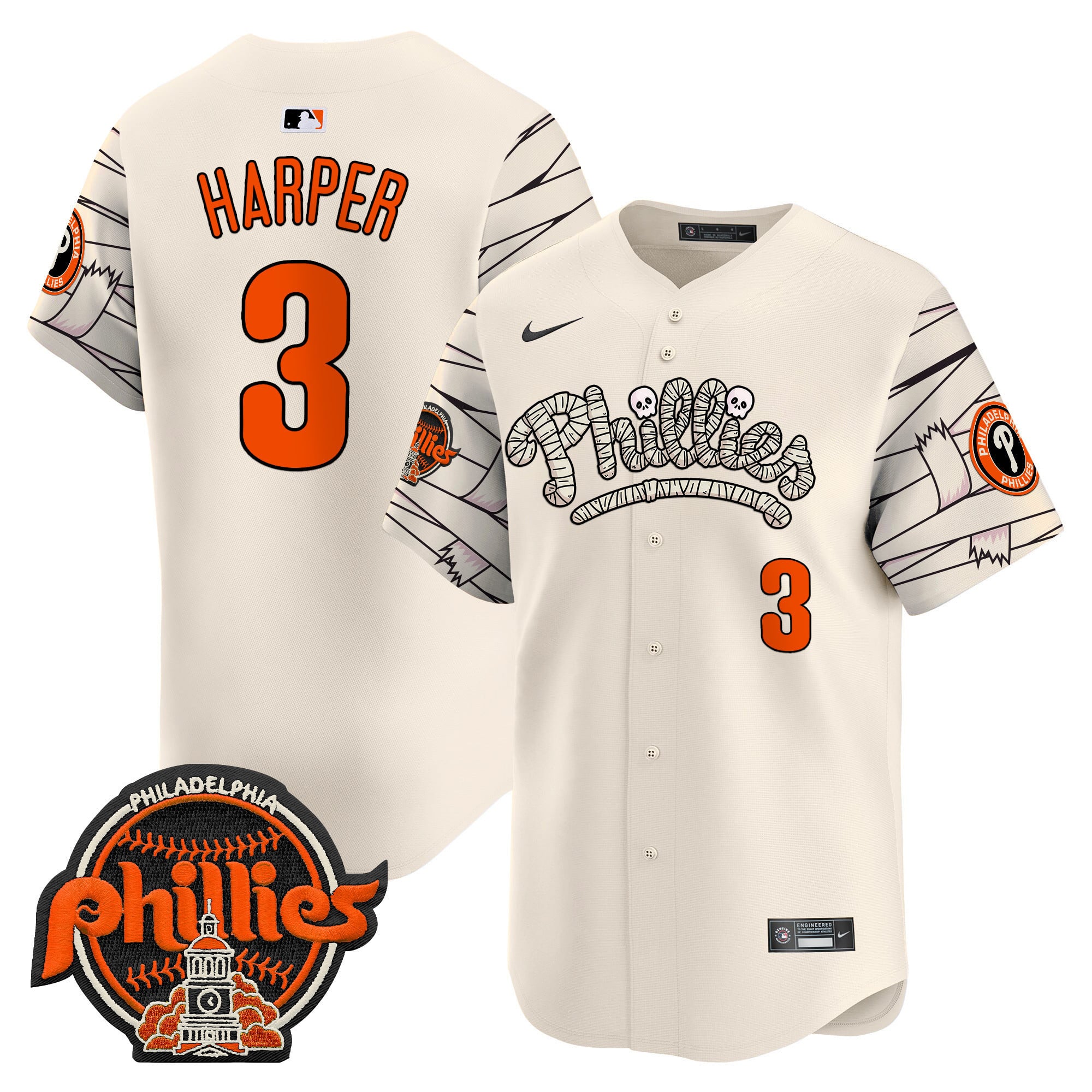 Harper Phillies Mummy Jersey - Nike - Cream Halloween Edition