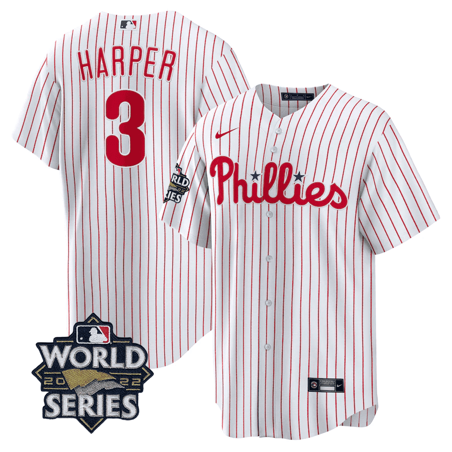 Harper Phillies WS Jersey - Nike - White Pinstripe