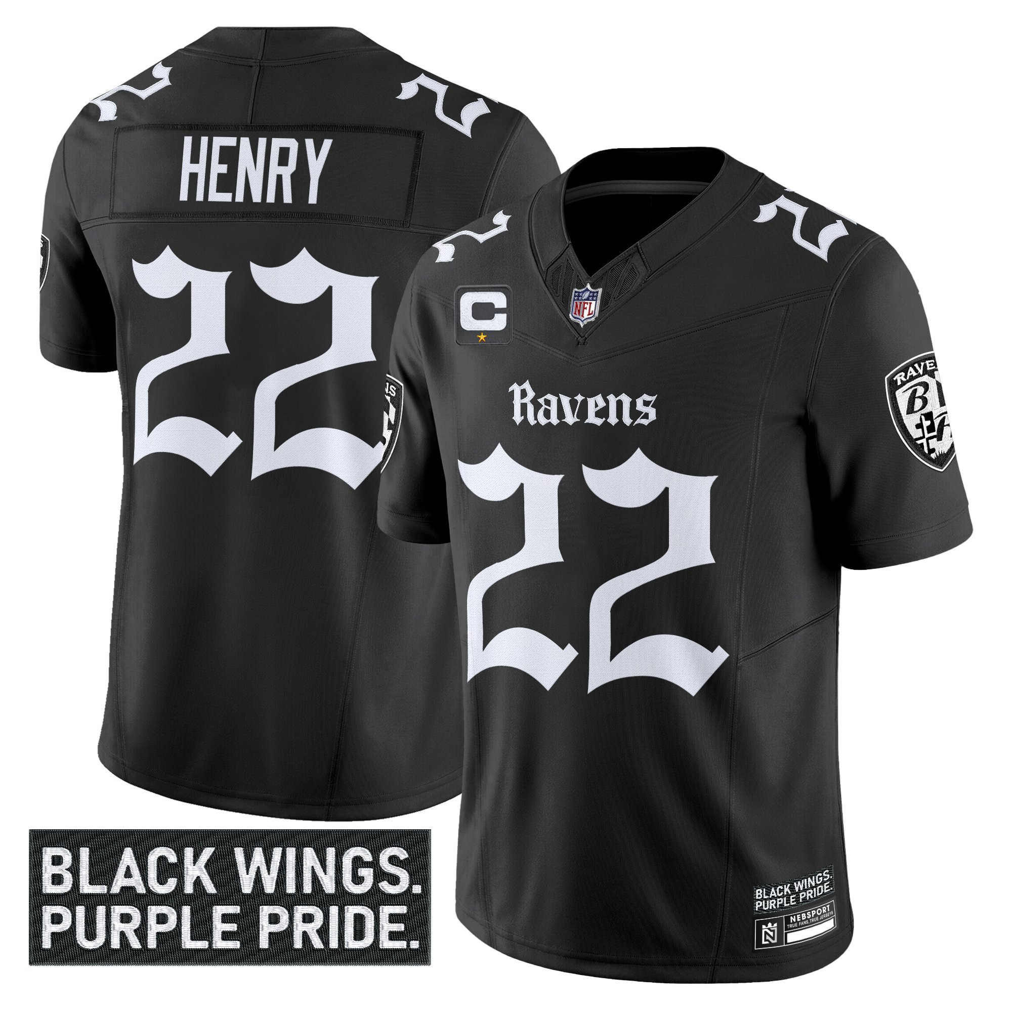 Henry #22 Ravens Jersey - Henry #22 Ravens Black Jersey - Limited