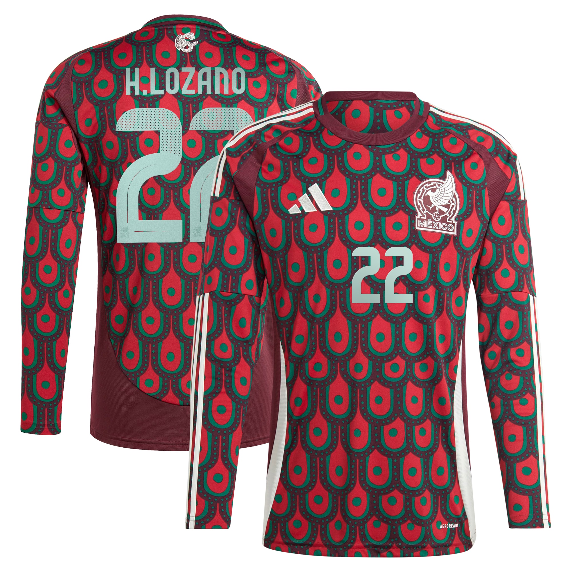 Hirving Lozano Mexico National Team 2024 Home Player Long Sleeve Jersey - Burgundy