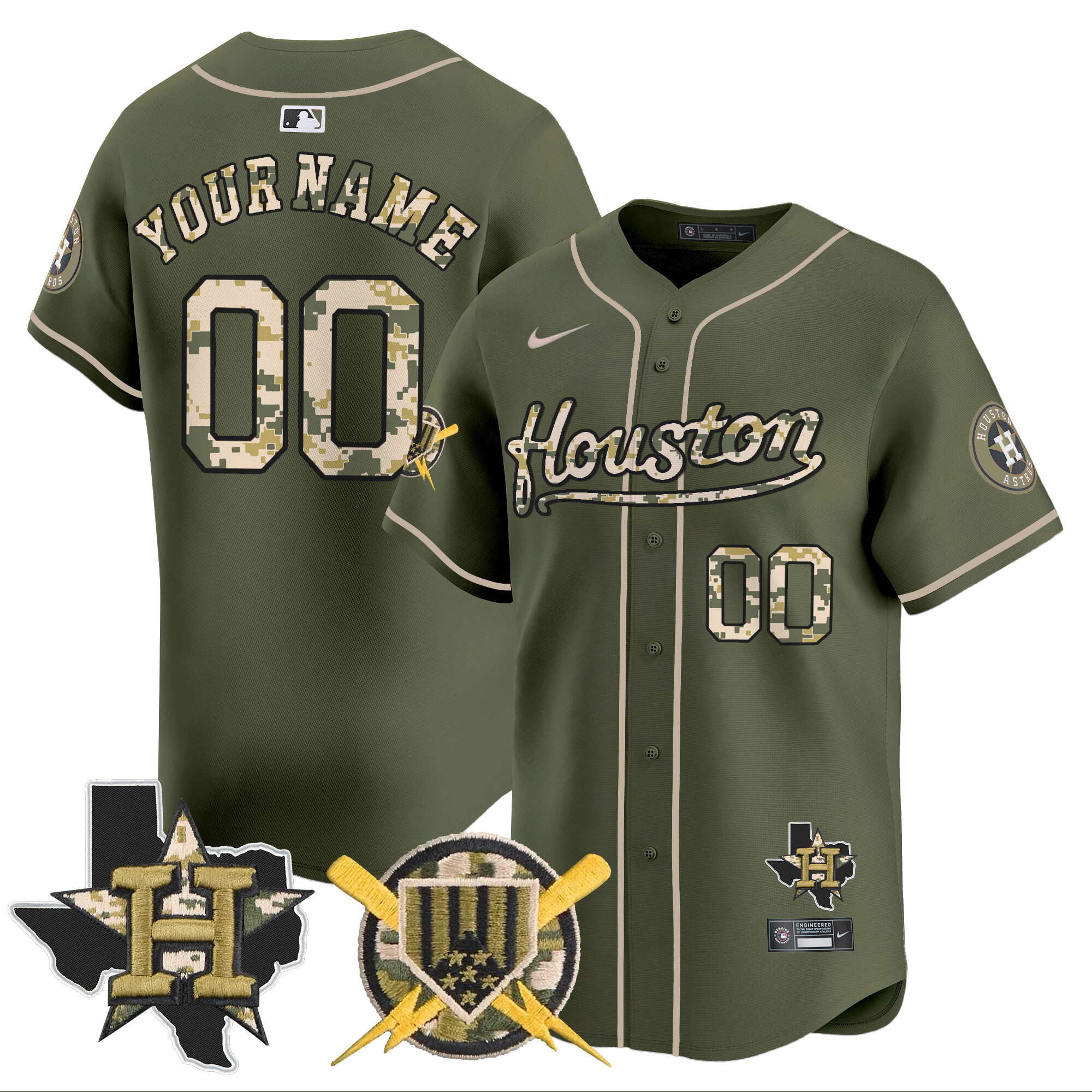 Houston Astros Olive Green Jersey - Nike - Custom Name & Number