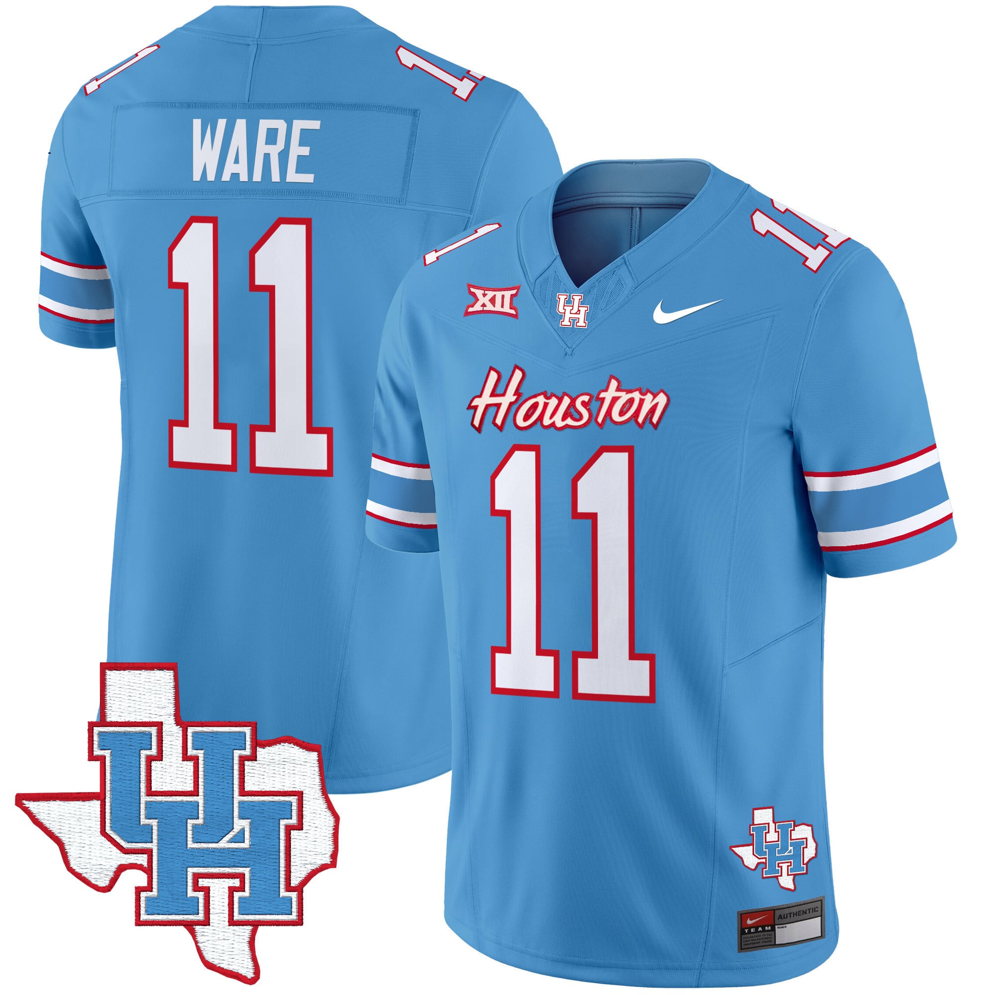 Alternative view of Houston Cougars #1 Jersey - Nike - Light Blue