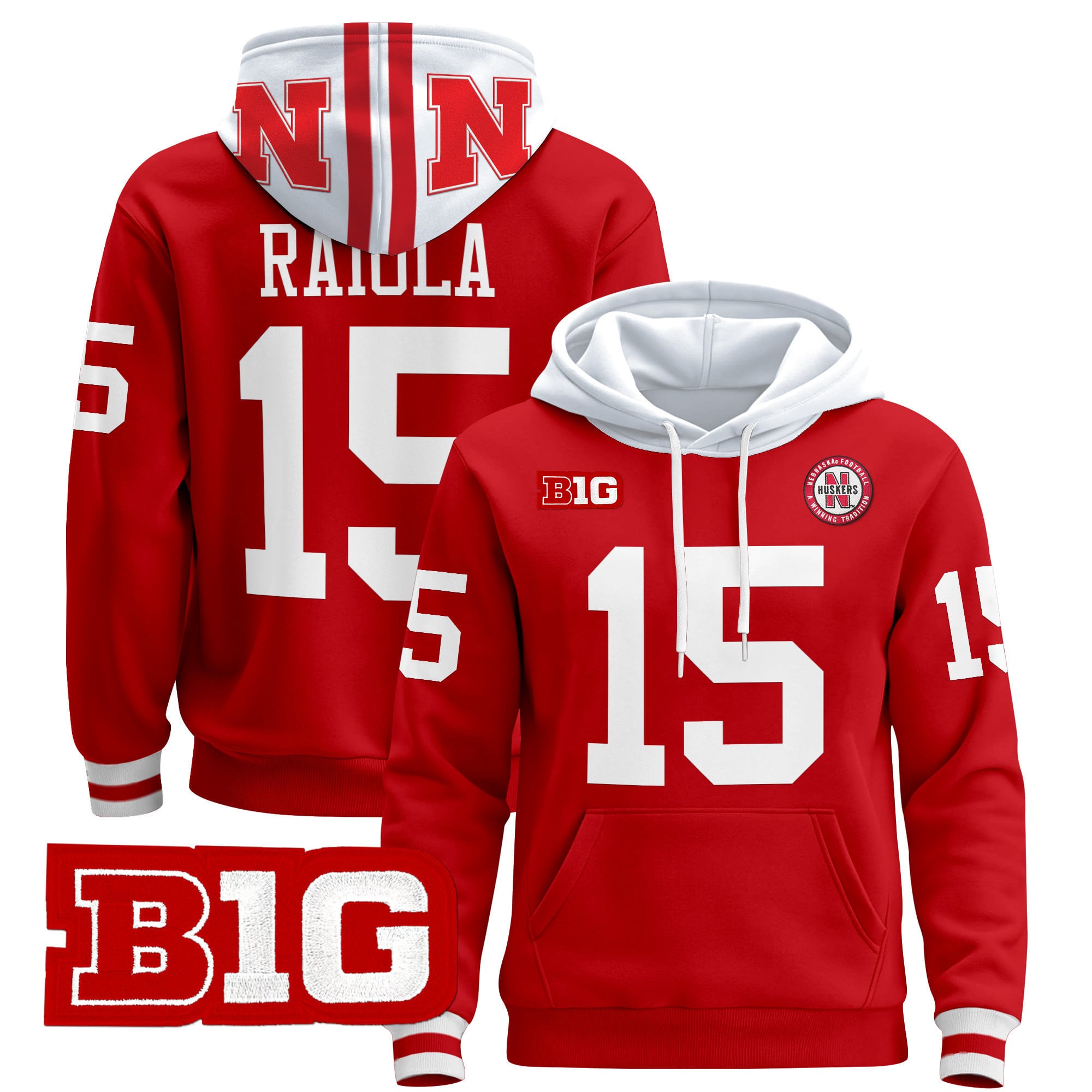 Huskers Raiola #15 Red Hoodie - Nebraska - Fan Gear!