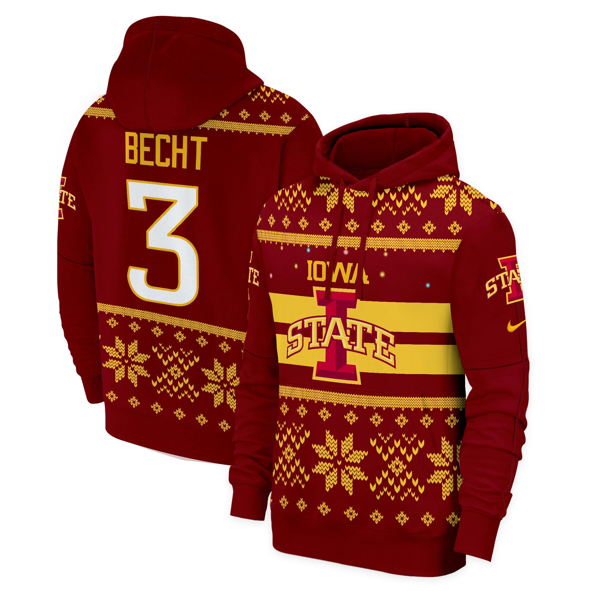 Iowa State Holiday Hoodie - Nike Iowa State Becht #3 Maroon Holiday