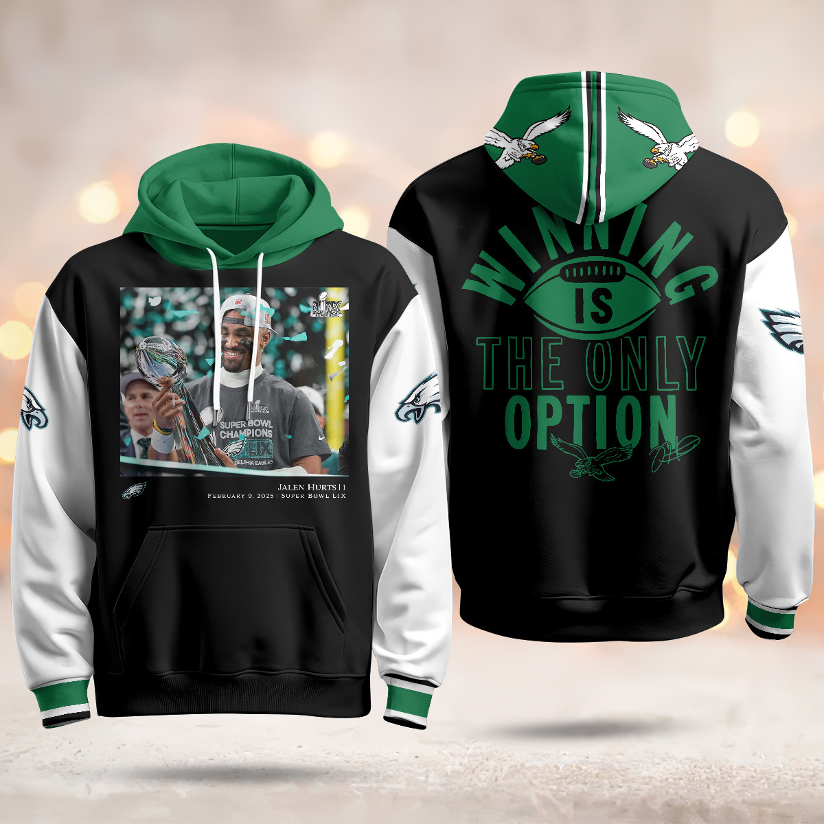 Alternative view of Jalen Hurts Super Bowl LIX Hoodie - Eagles Super Bowl LIX Jalen Hurts