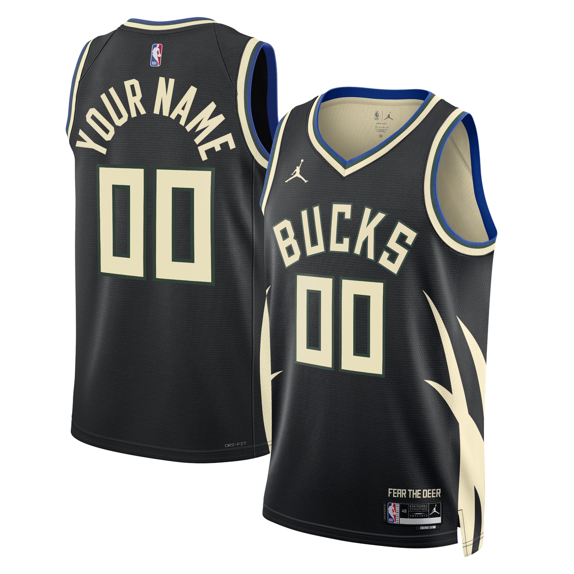 Jordan Bucks Black Jersey - Custom Jordan Bucks Black Statement Jersey