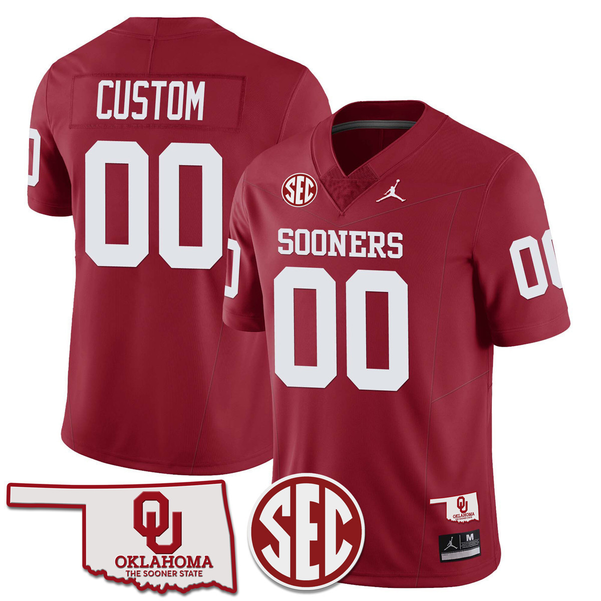 Alternative view of Jordan Crimson Sooners Jersey - Jordan Crimson Oklahoma Sooners Custom