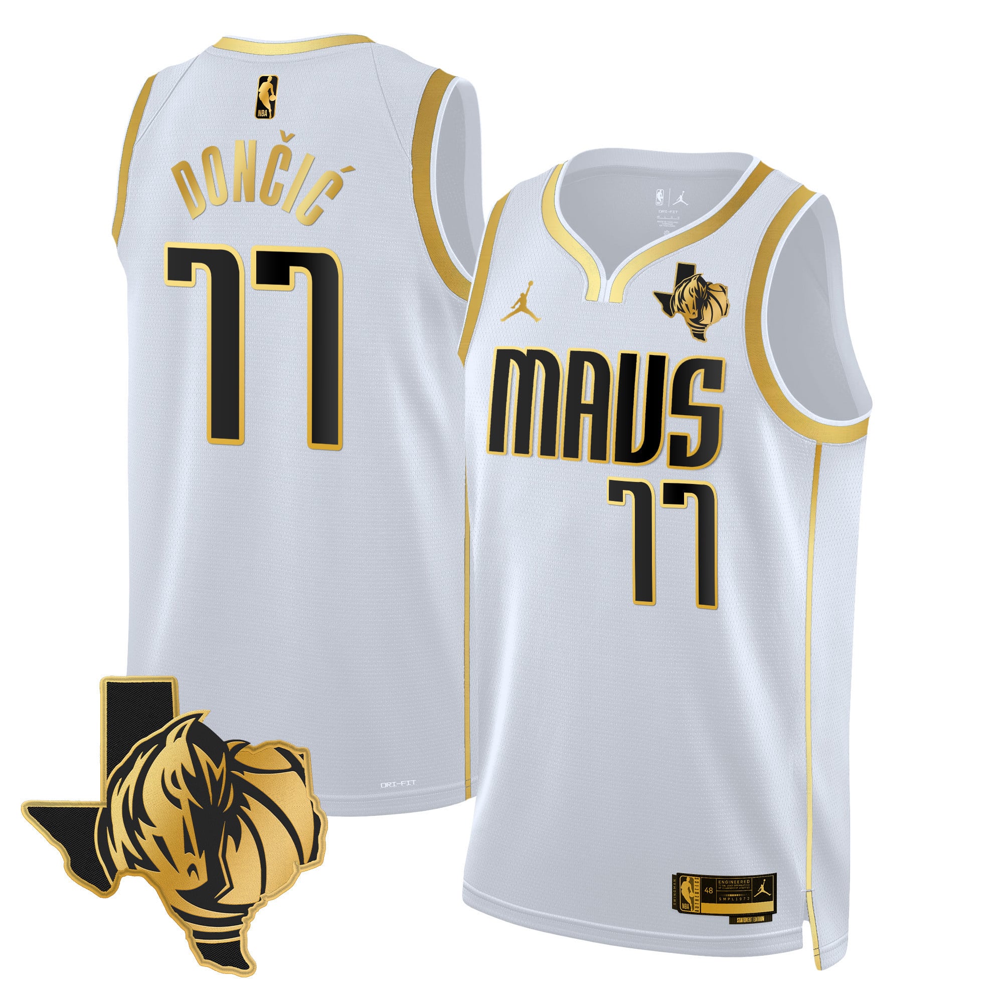 Jordan Mavericks Doncic #77 White Jersey - Statement Edition