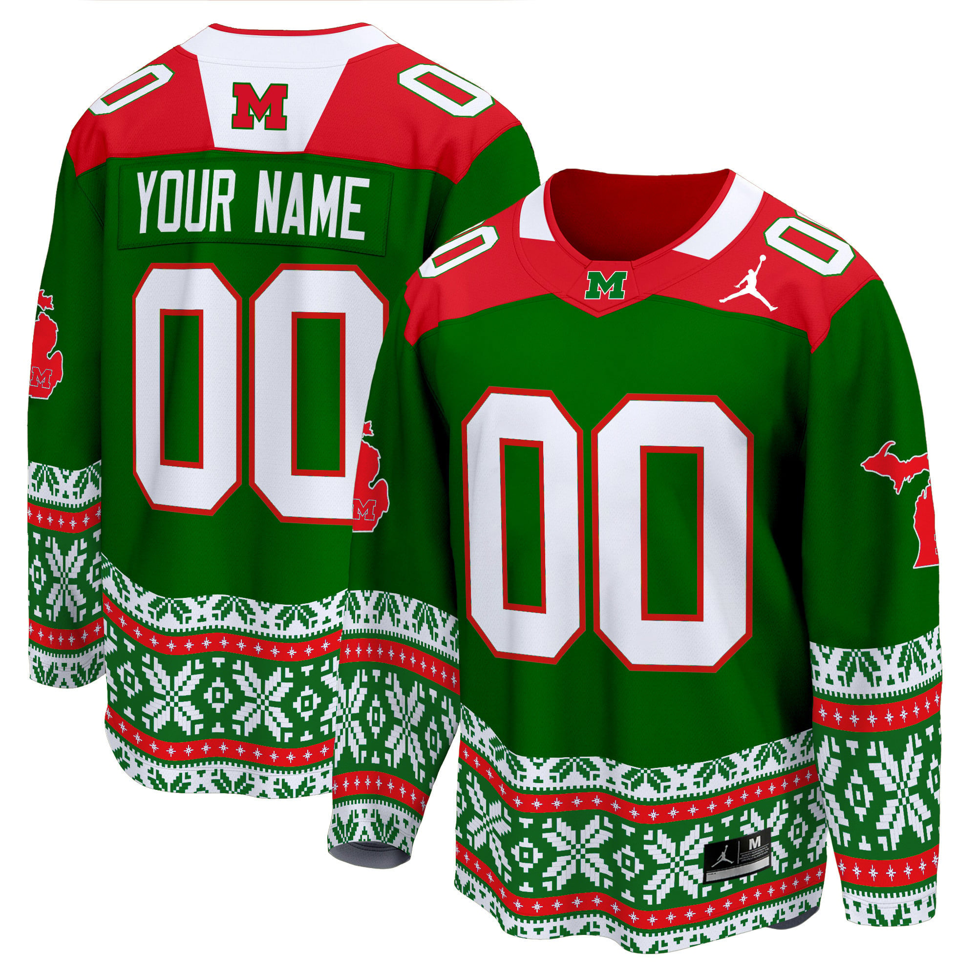 Alternative view of Jordan Michigan Christmas Jersey - Red Holiday Edition