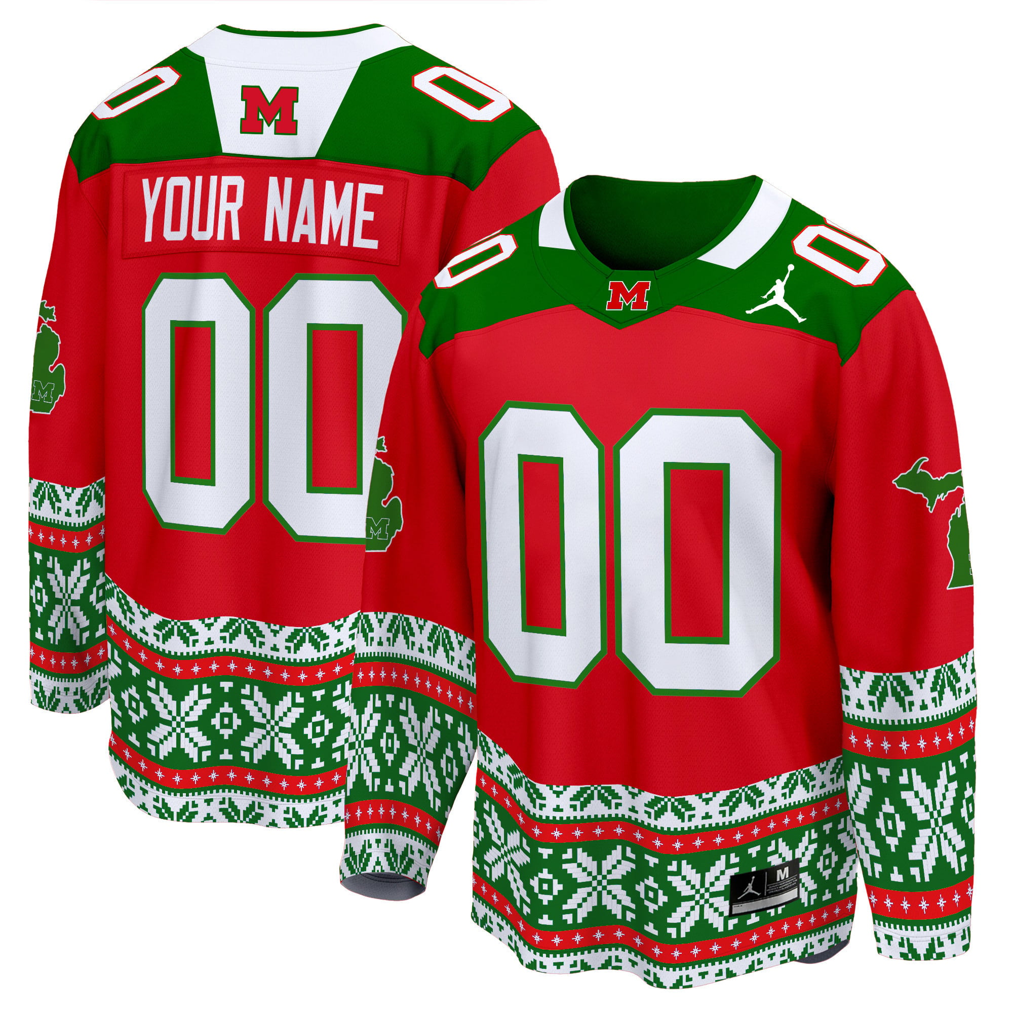 Jordan Michigan Christmas Jersey - Red Holiday Edition