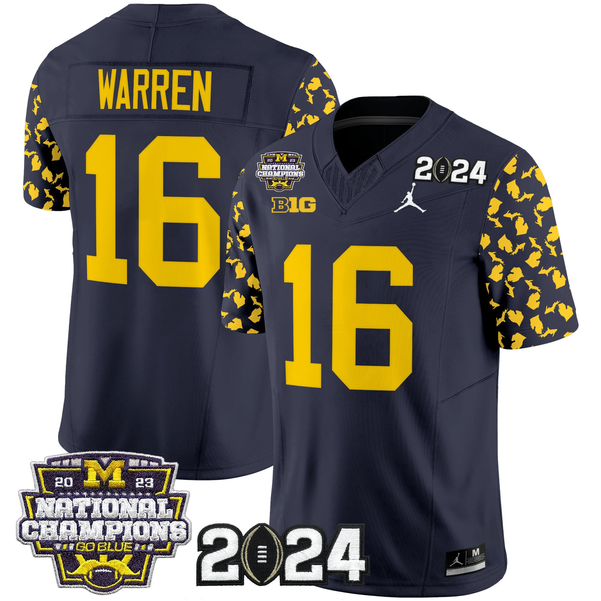 Jordan Michigan Warren #16 Jersey - 2024 Champions Edition