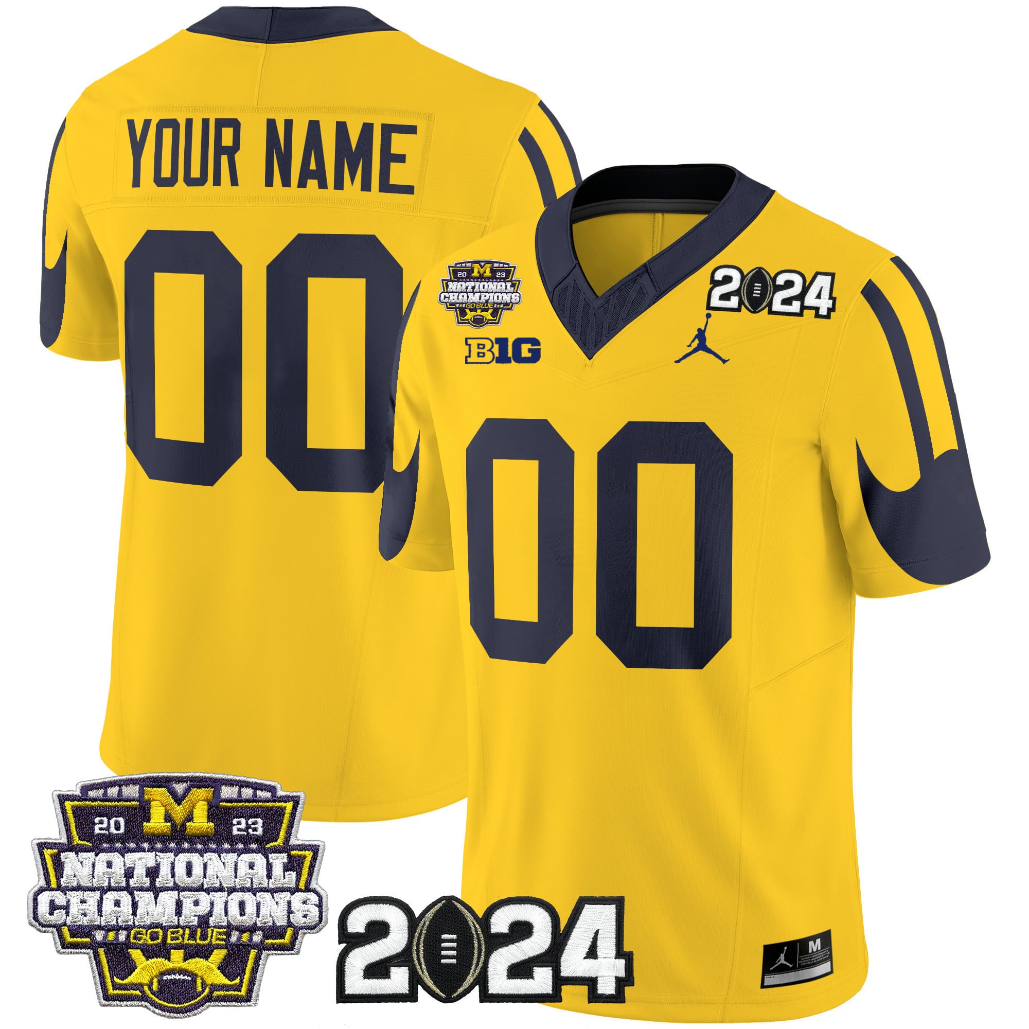 Alternative view of Jordan Michigan Wolverines 2024 Jersey - Navy & Gold