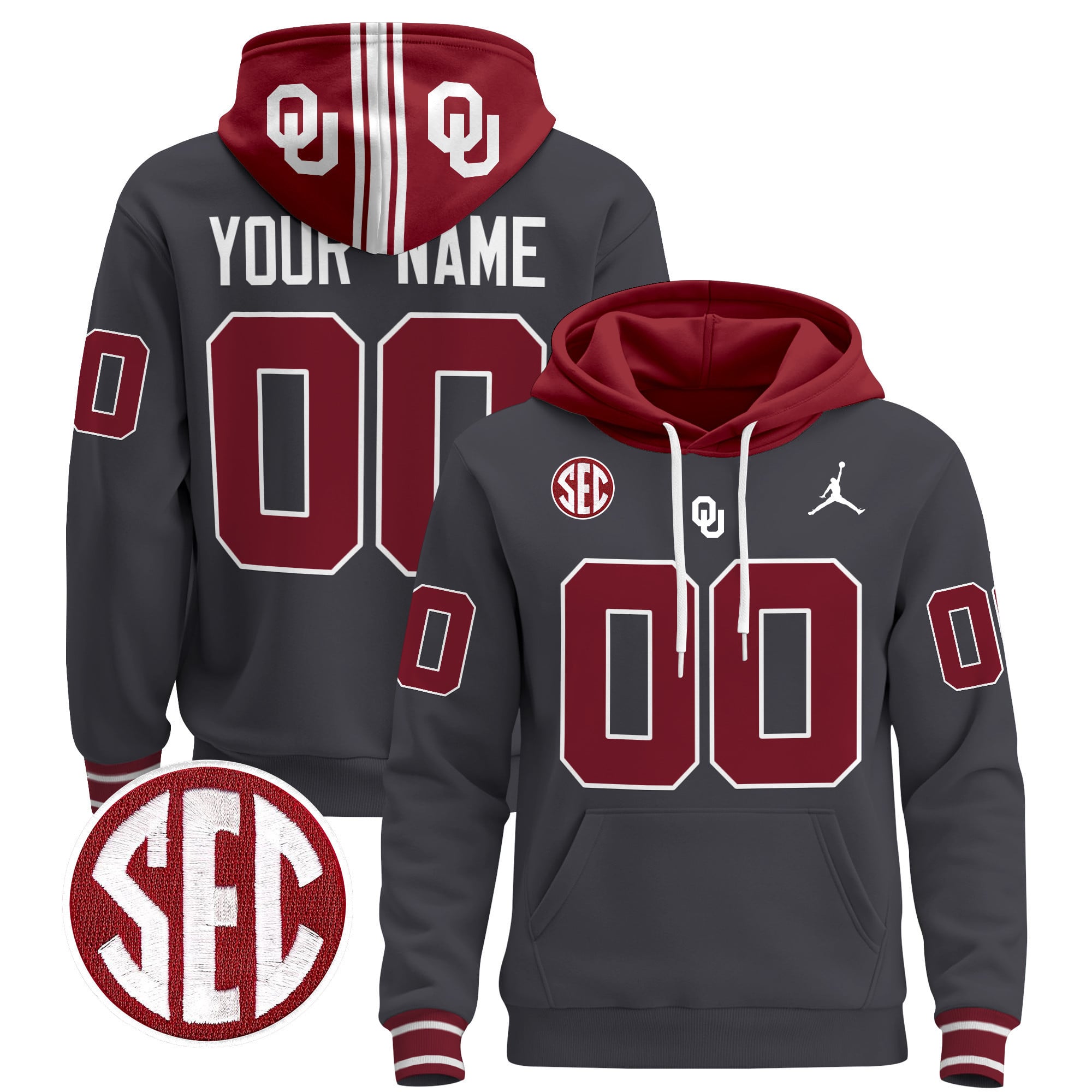 Alternative view of Jordan Oklahoma Crimson Hoodie - Red & White Pullover