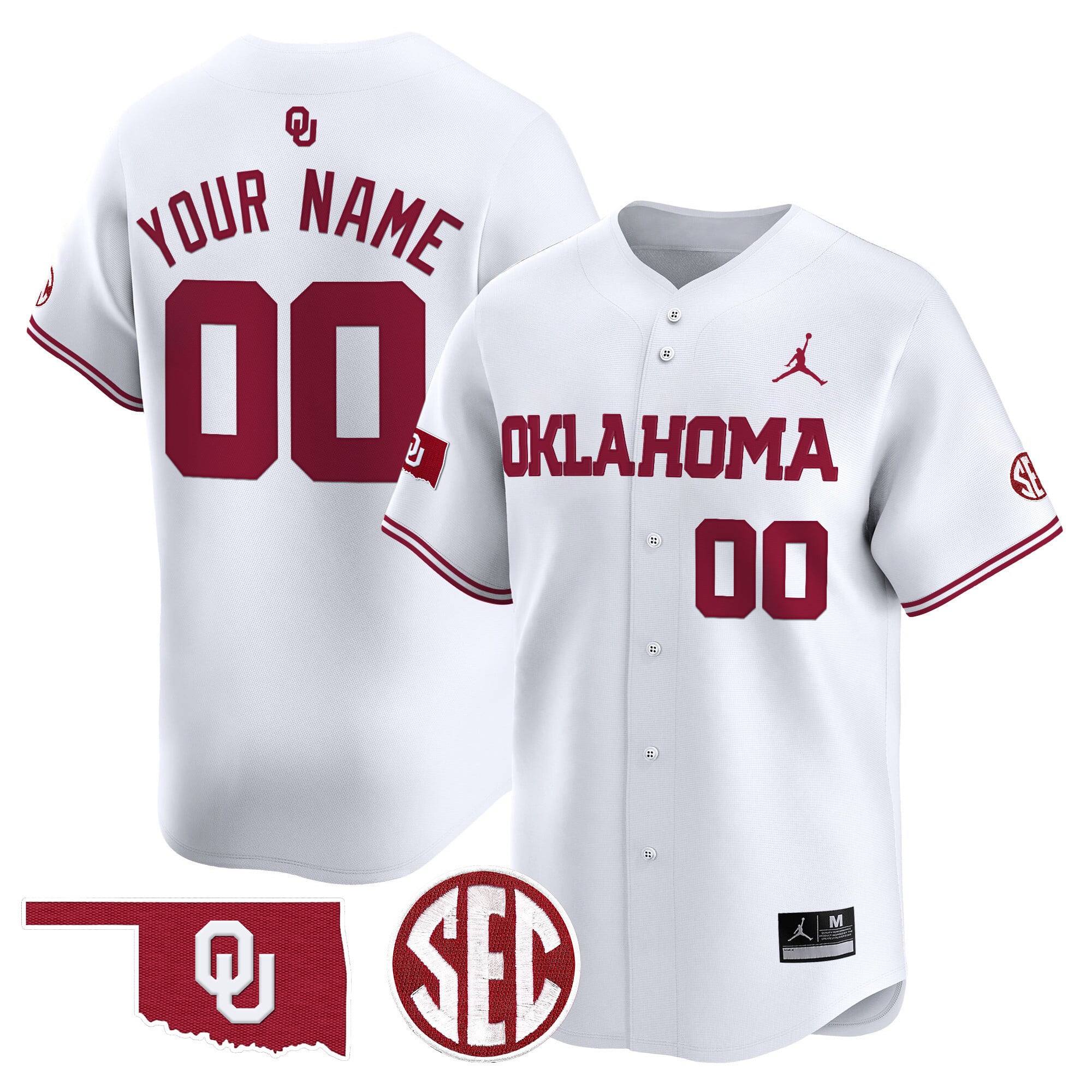 Alternative view of Jordan Oklahoma Sooners Baseball Jersey - Crimson