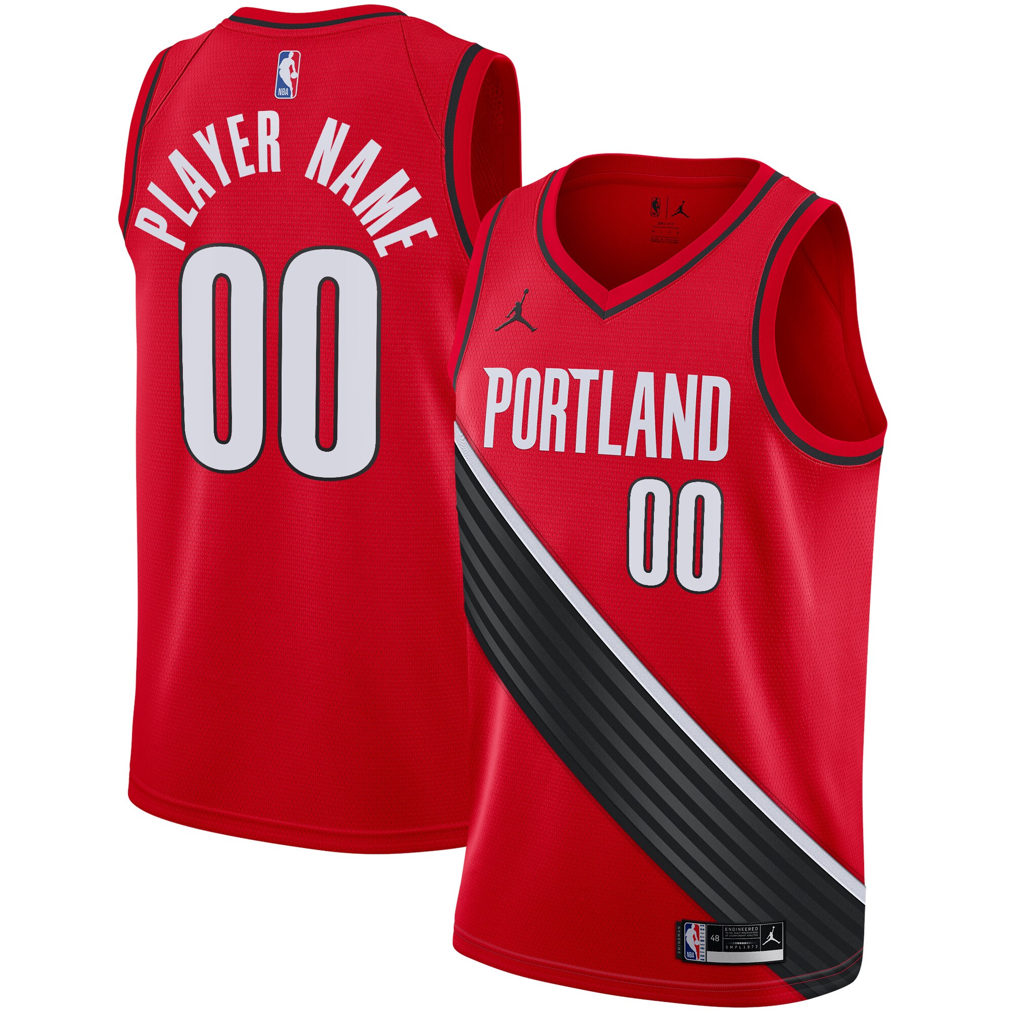 Alternative view of Jordan Portland Red Jersey - Custom Name & Number #00