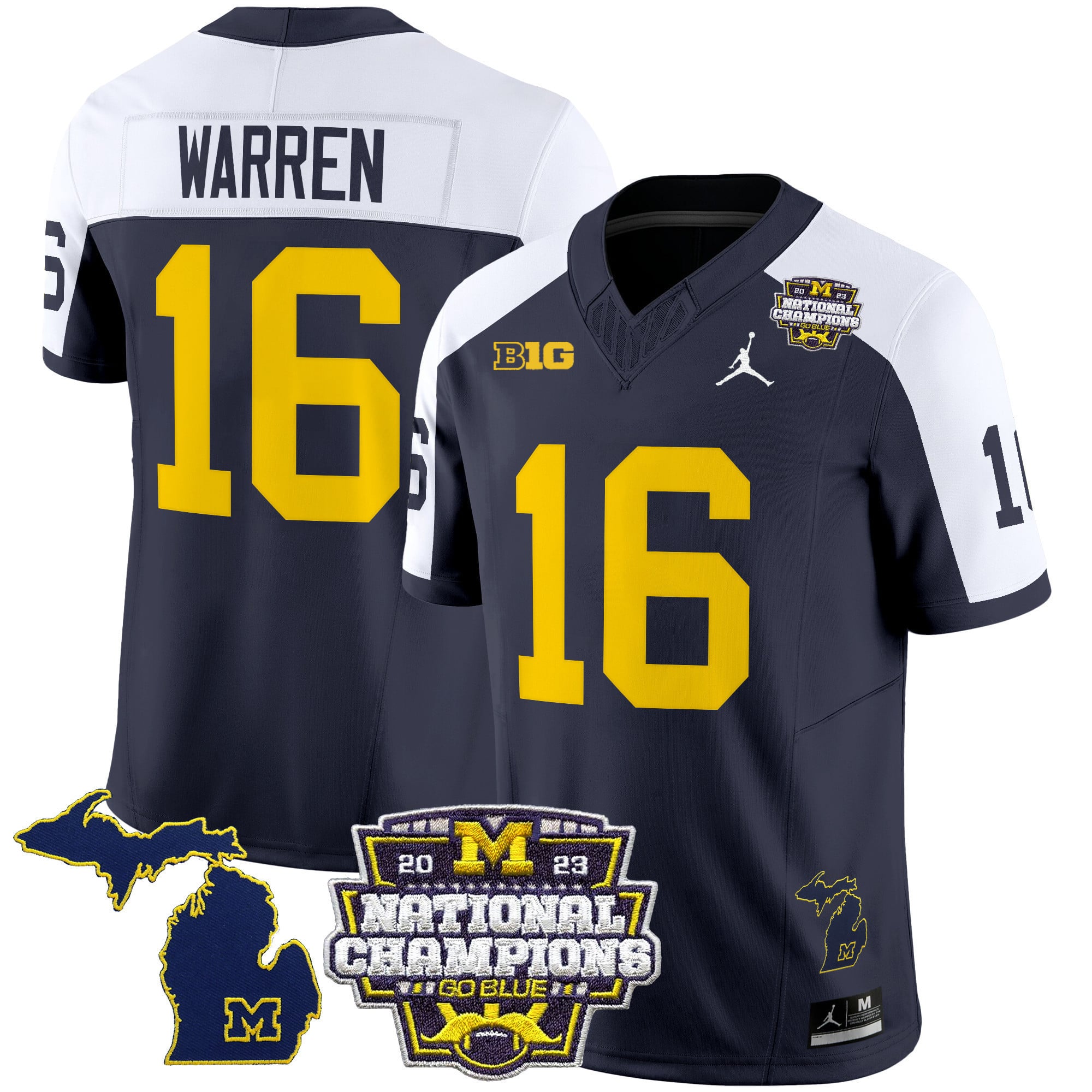 Jordan Warren Navy Jersey - Jordan Michigan Wolverines #16 Warren Navy