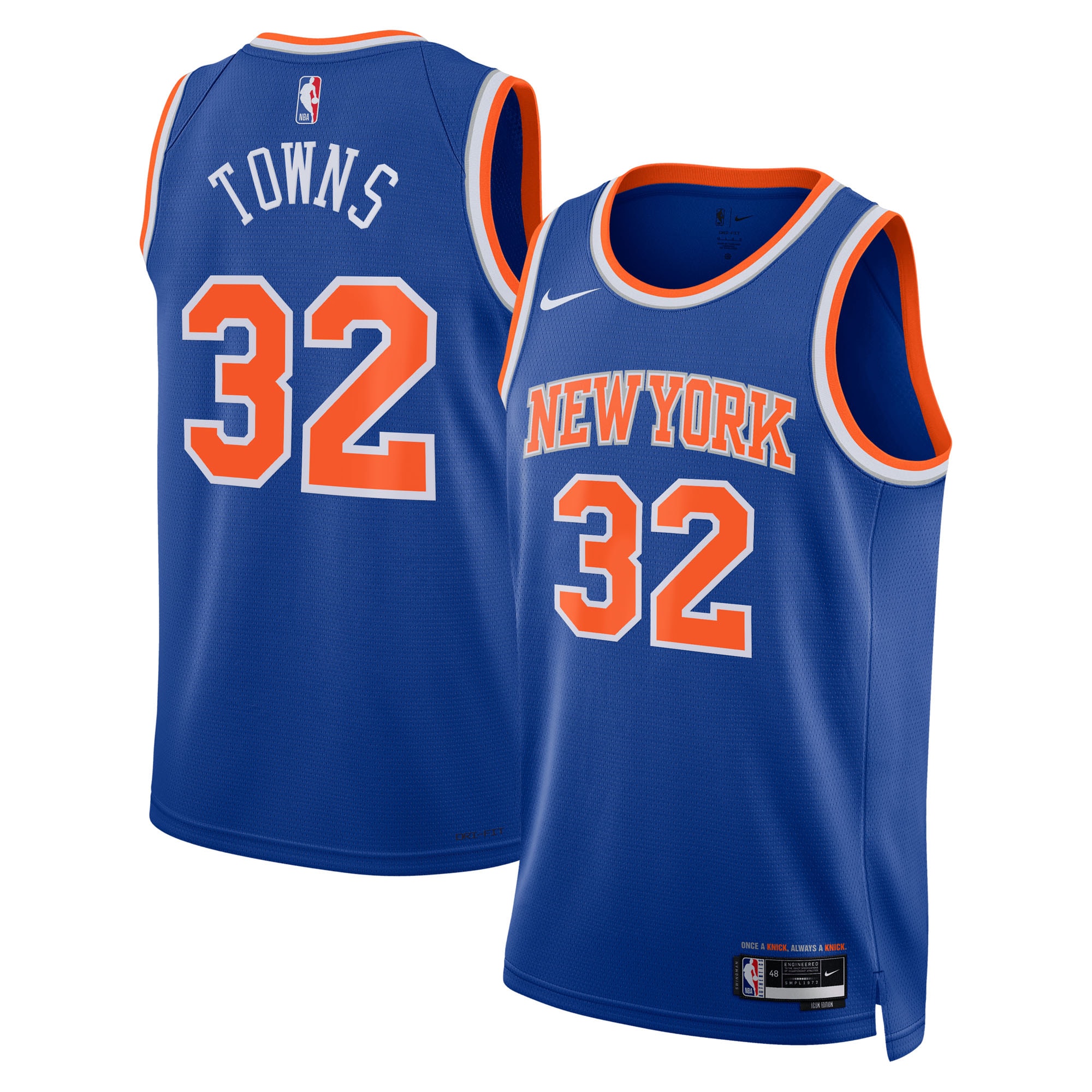 Karl-Anthony Towns New York Knicks Unisex Swingman Jersey - Blue - Icon Edition