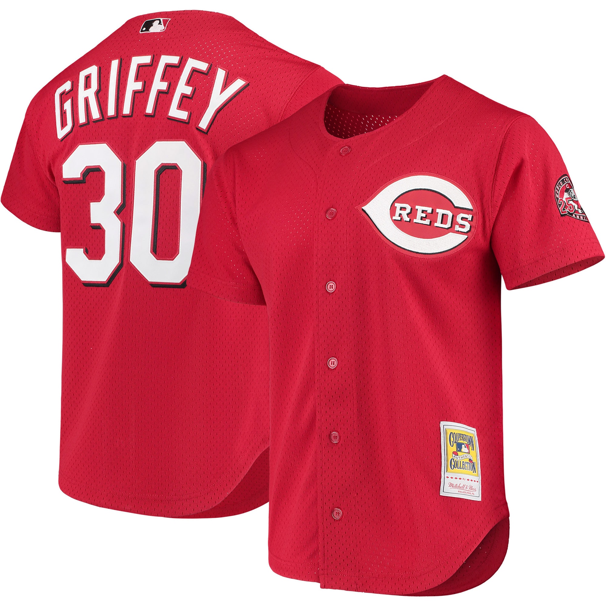 Ken Griffey Jr. Cincinnati Reds Cooperstown Collection Mesh Batting Practice Button-Up Jersey