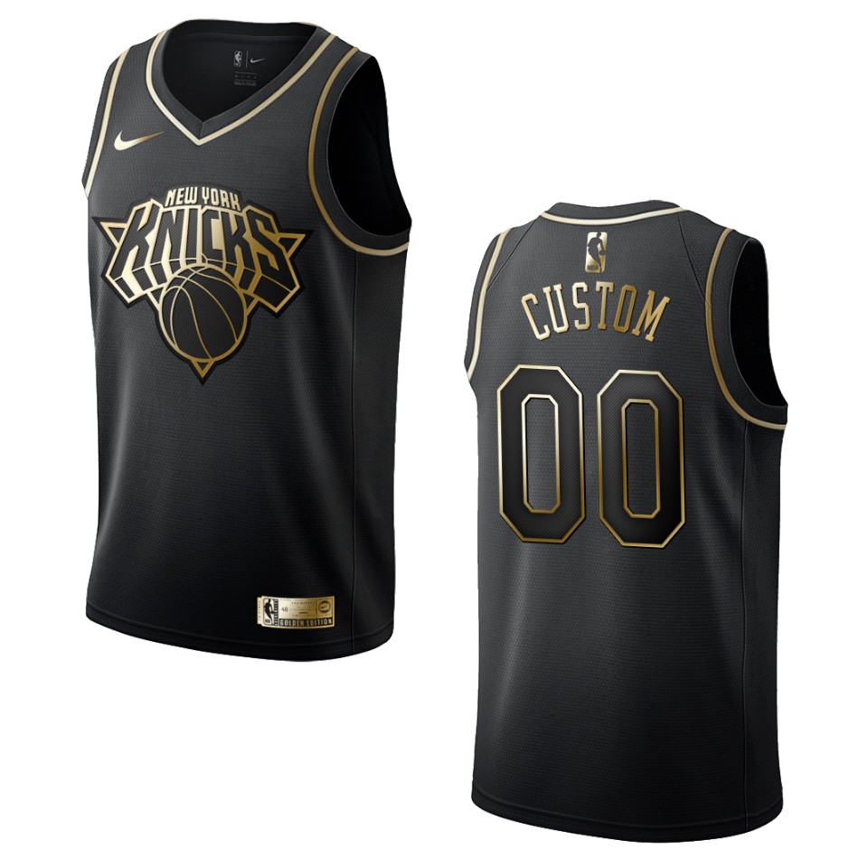 Knicks Black Custom Jersey - Nike Knicks Black Jersey - Custom Golden