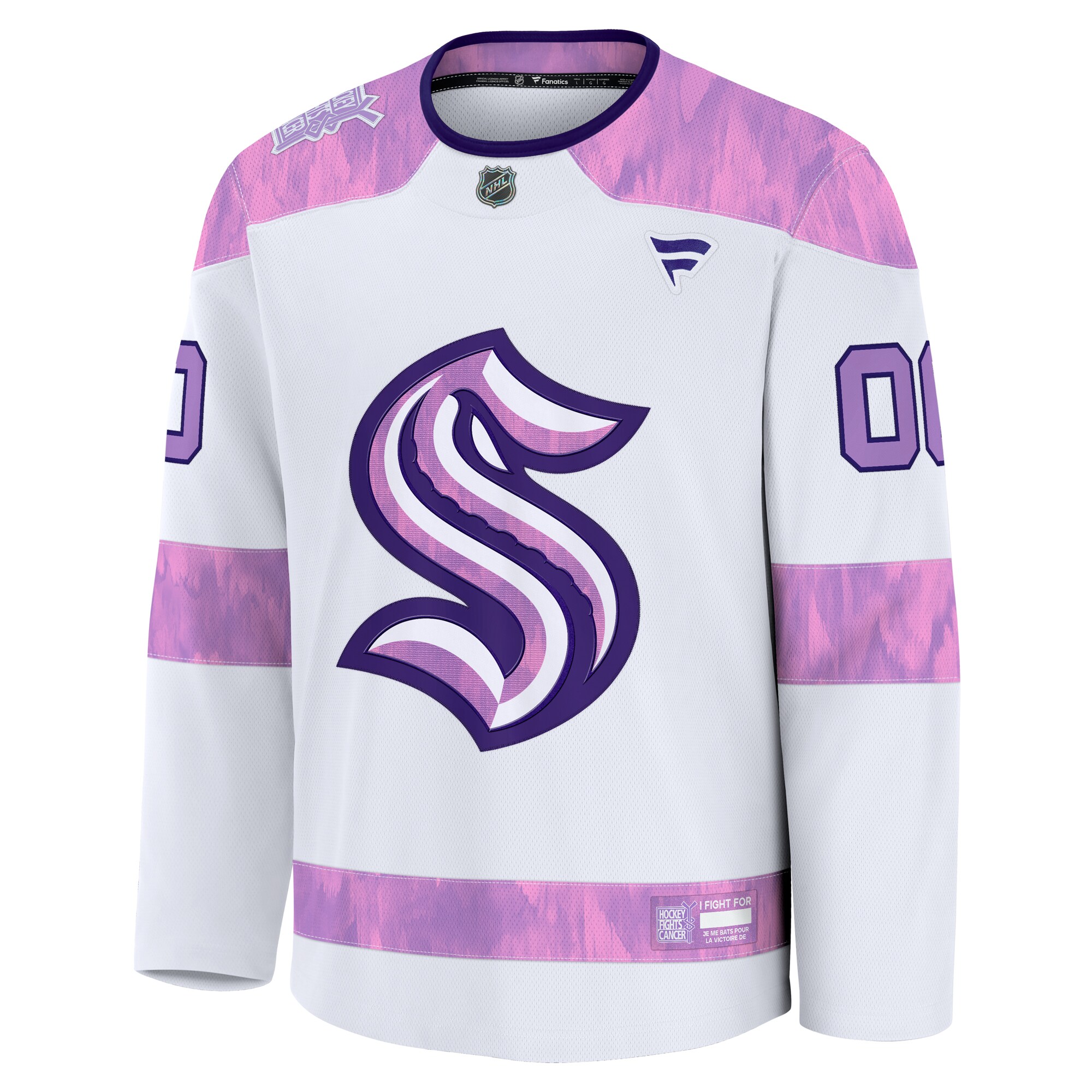 Alternative view of Kraken Hockey Fights Cancer - Fanatics Jersey - Custom White/Pink