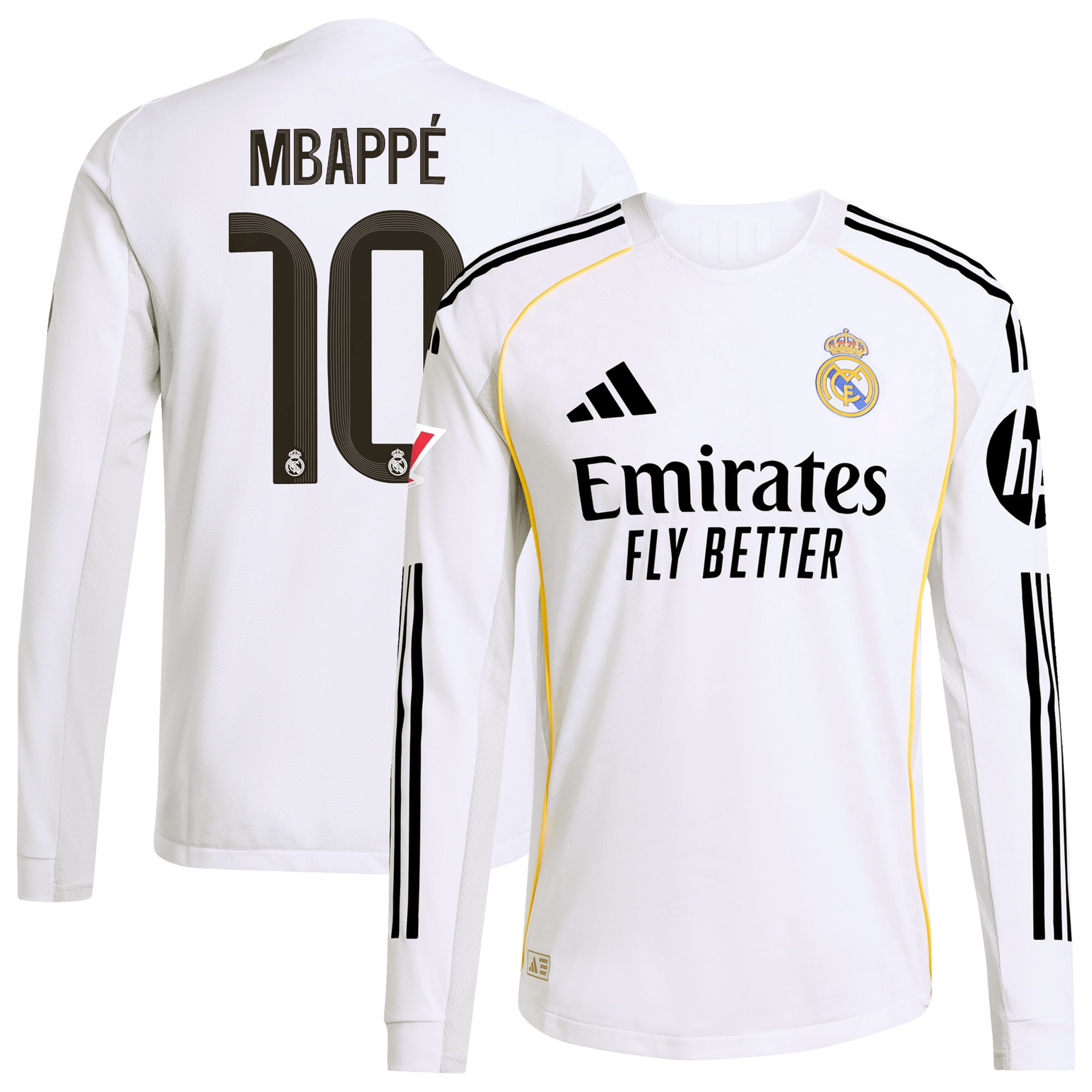 Kylian Mbappé Real Madrid 2025/26 Home Long Sleeve Player Jersey - White