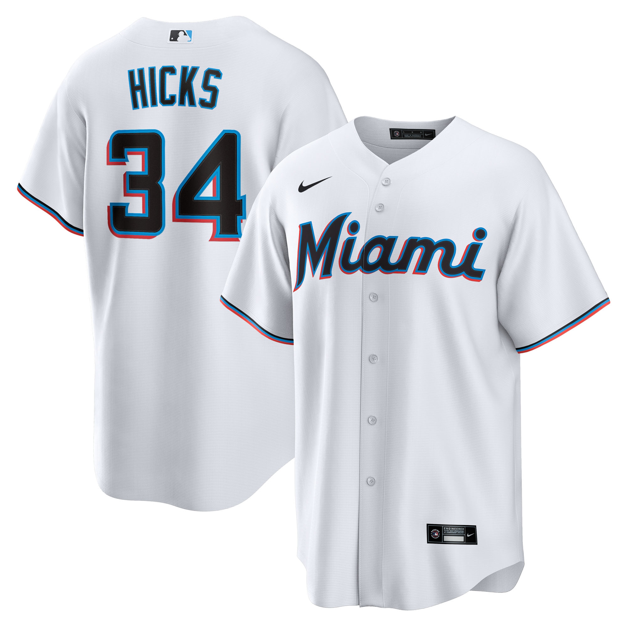 Liam Hicks Miami Marlins Home Jersey - White