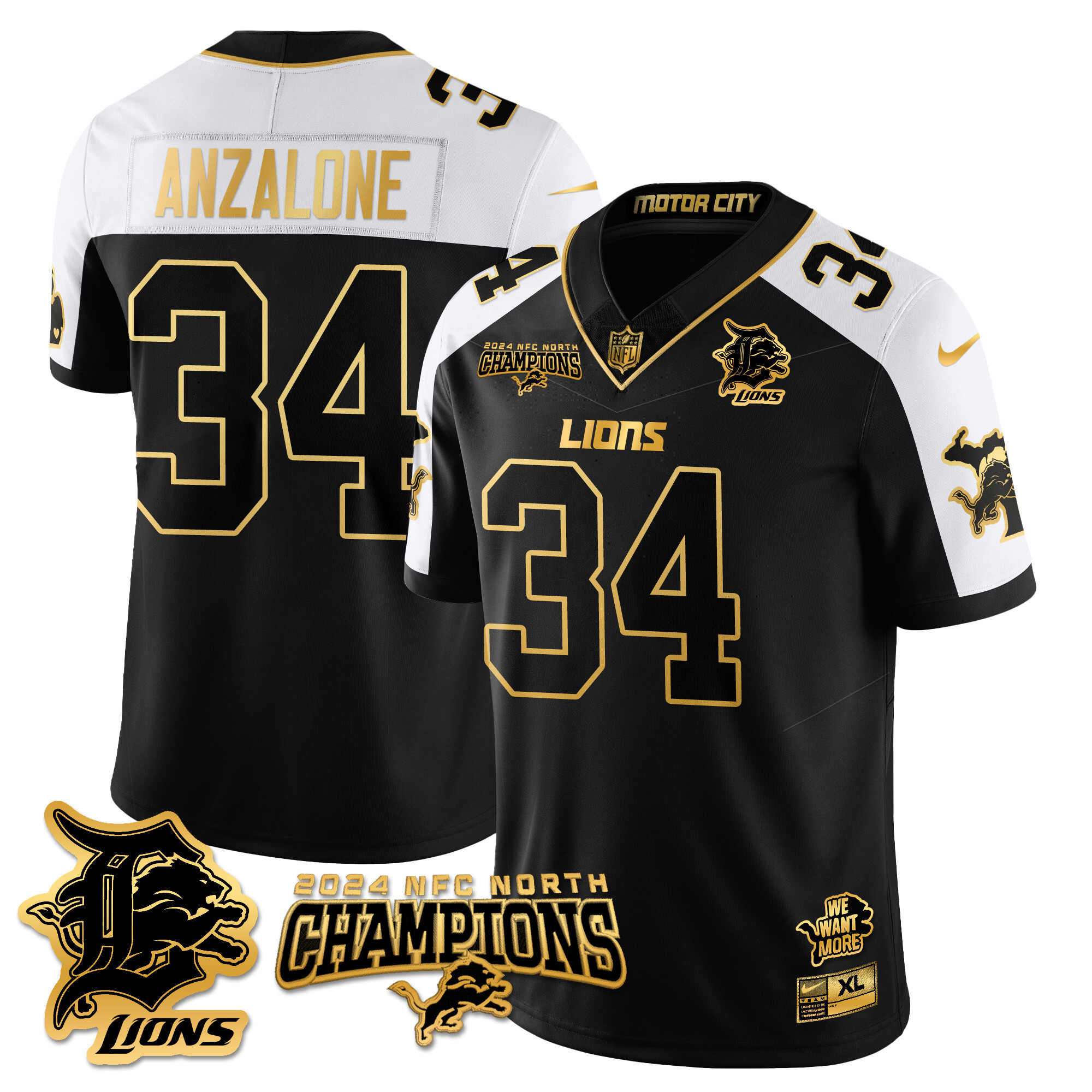 Alternative view of Lions Goff Charcoal Jersey - Nike Lions Goff #16 Charcoal Jersey
