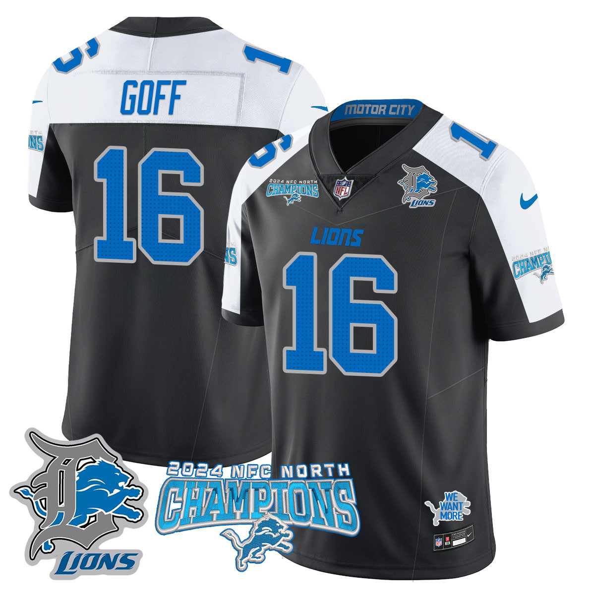 Lions Goff Charcoal Jersey - Nike Lions Goff #16 Charcoal Jersey