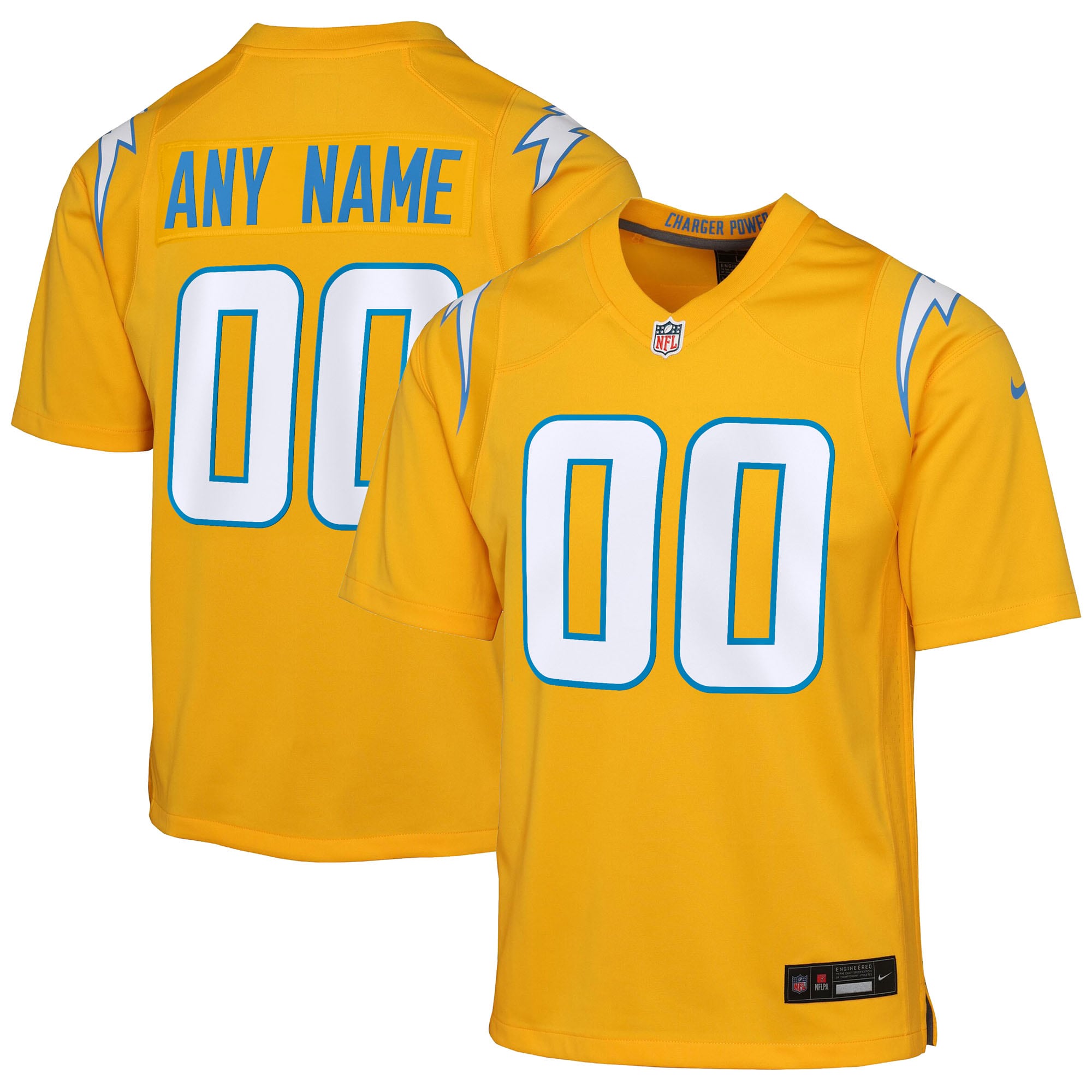 Los Angeles Chargers Youth Alternate Charger Power Game Custom Jersey