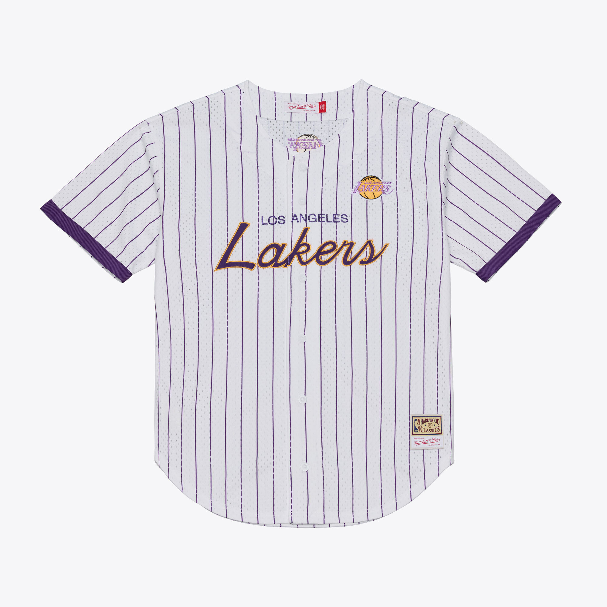 Los Angeles Lakers Head Coach Pinstripe Mesh Full-Button Baseball Jersey - White