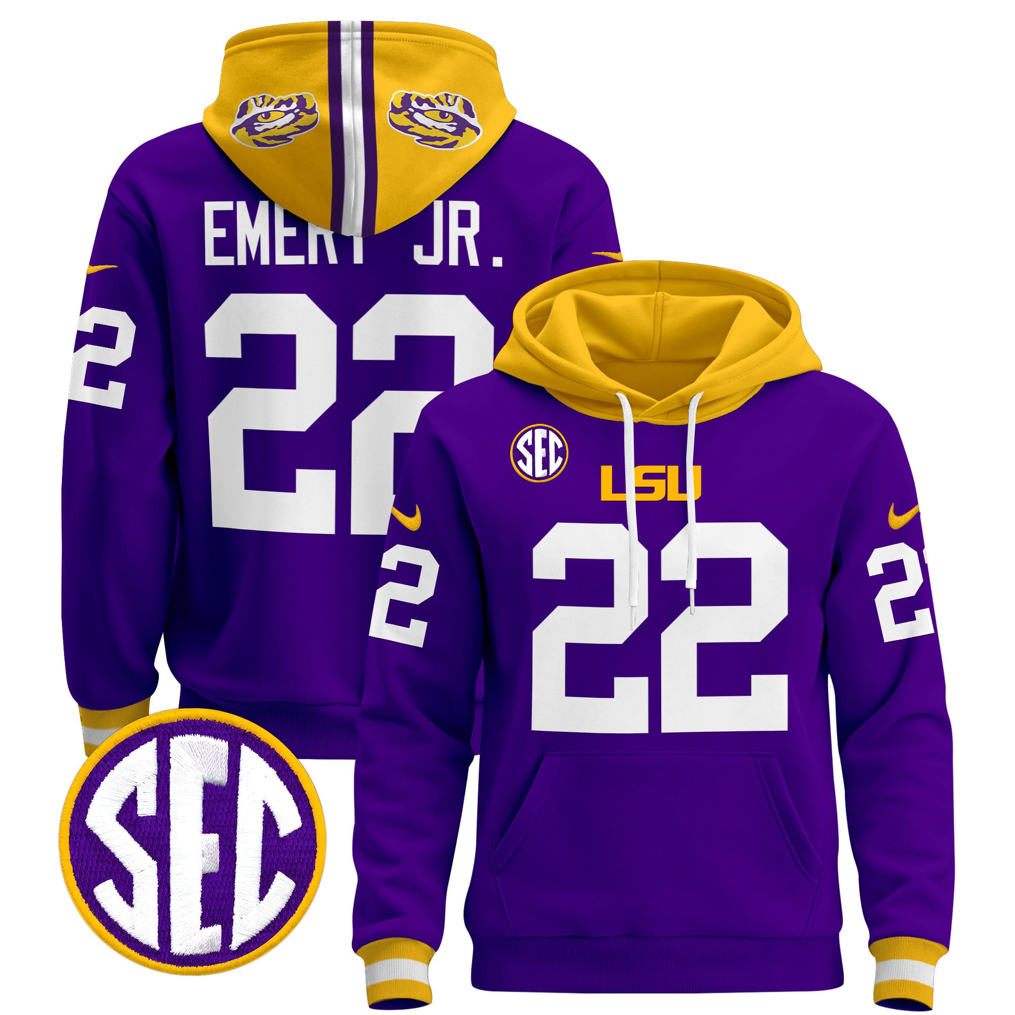 Alternative view of LSU Nussmeier #13 Hoodie - Nike LSU Tigers Nussmeier #13 Purple