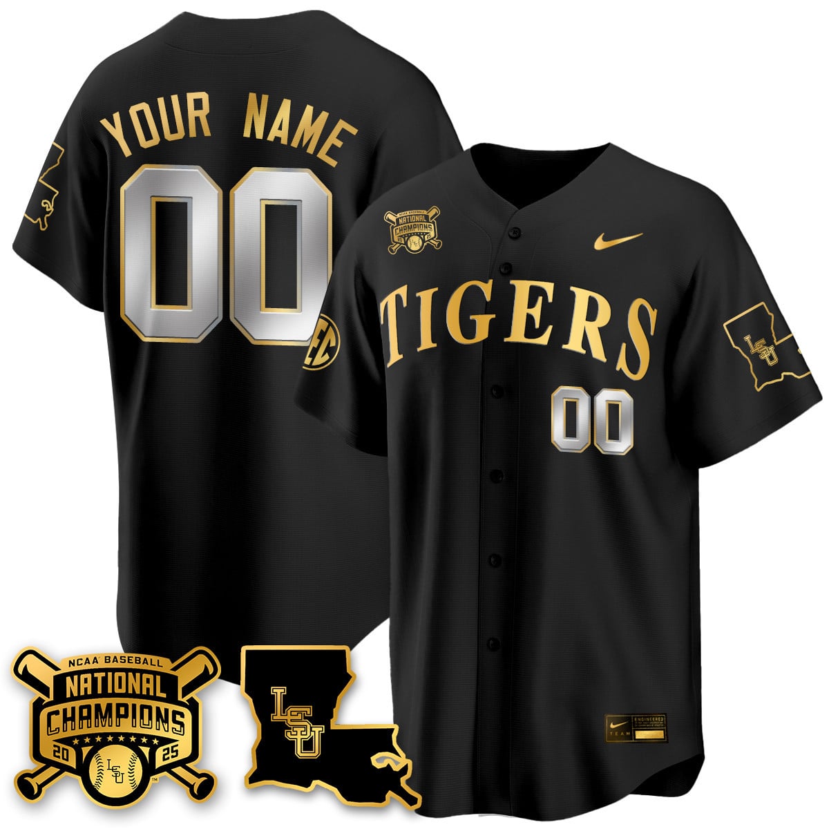 Alternative view of LSU Tigers Baseball Jersey - LSU Tigers Nike Black Baseball Jersey