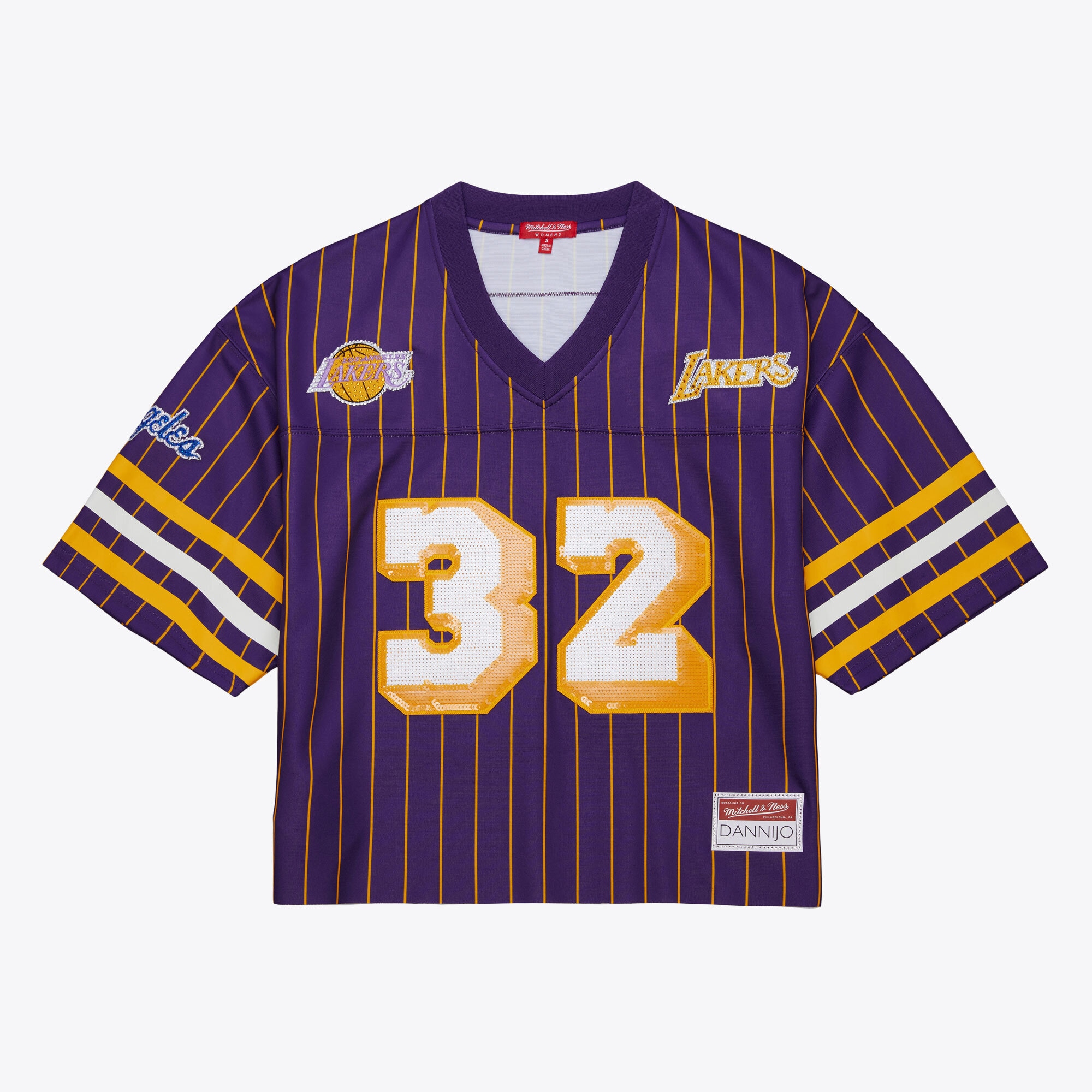 Magic Johnson Los Angeles Lakers x DANNIJO Women's Cropped Football Fashion Jersey - Purple