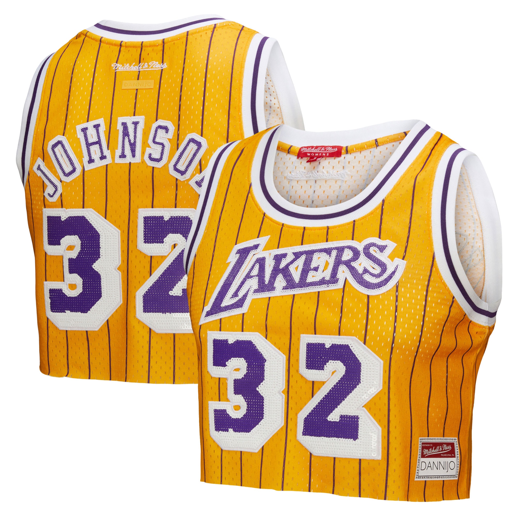Magic Johnson Los Angeles Lakers x DANNIJO Women's Fashion Cropped Basketball Jersey - Yellow