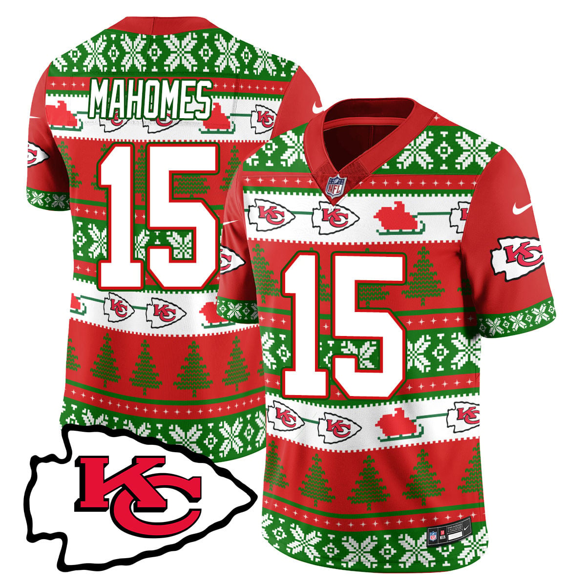 Alternative view of Mahomes Chiefs Ugly Sweater Jersey - Christmas Edition