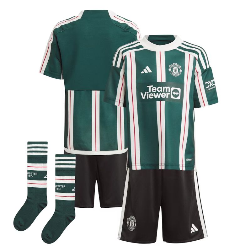 Manchester United Kids Away Kit Green 2023-24 - Outstanding 3-Piece Set
