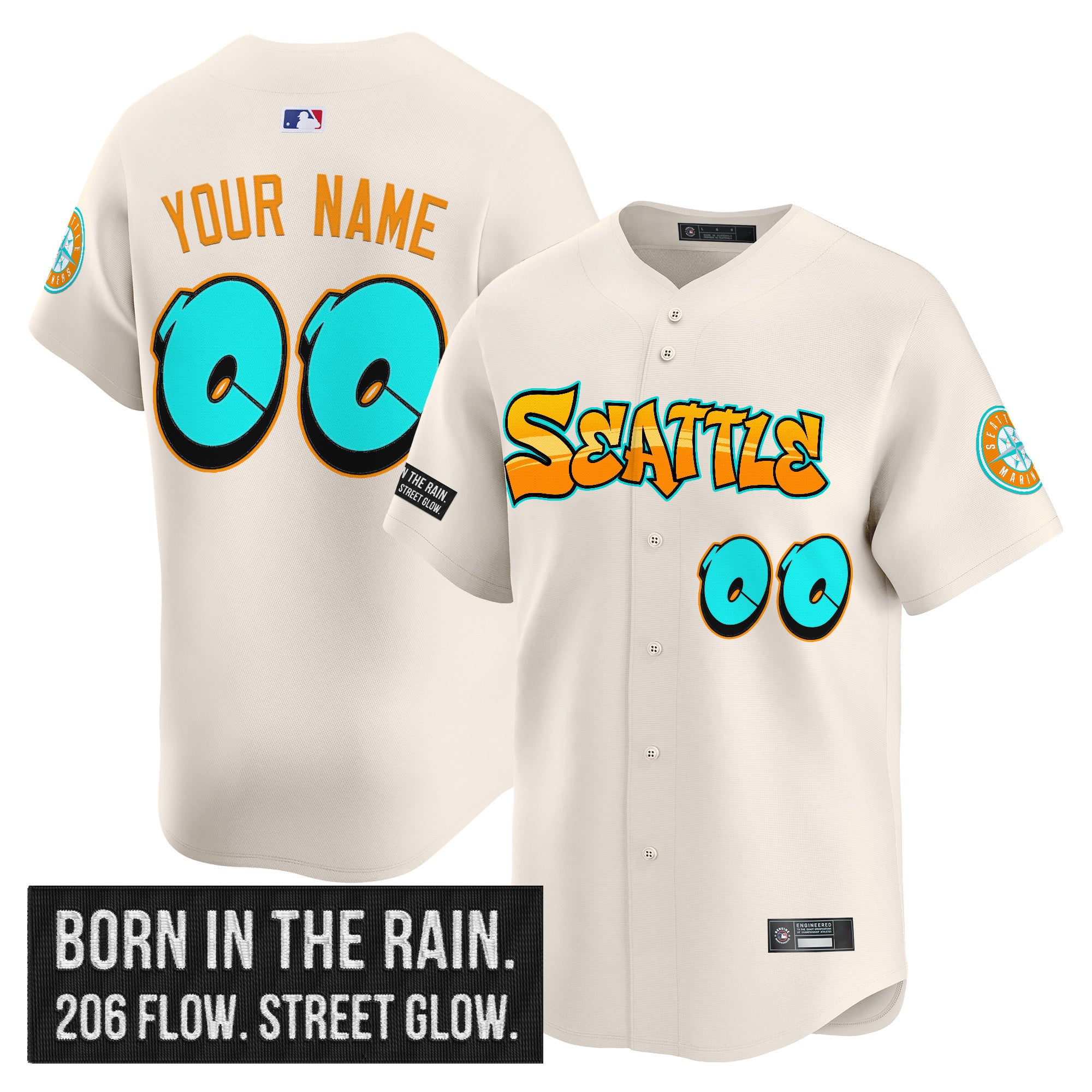 Mariners Cream Graffiti Jersey - Nike - Customizable Style