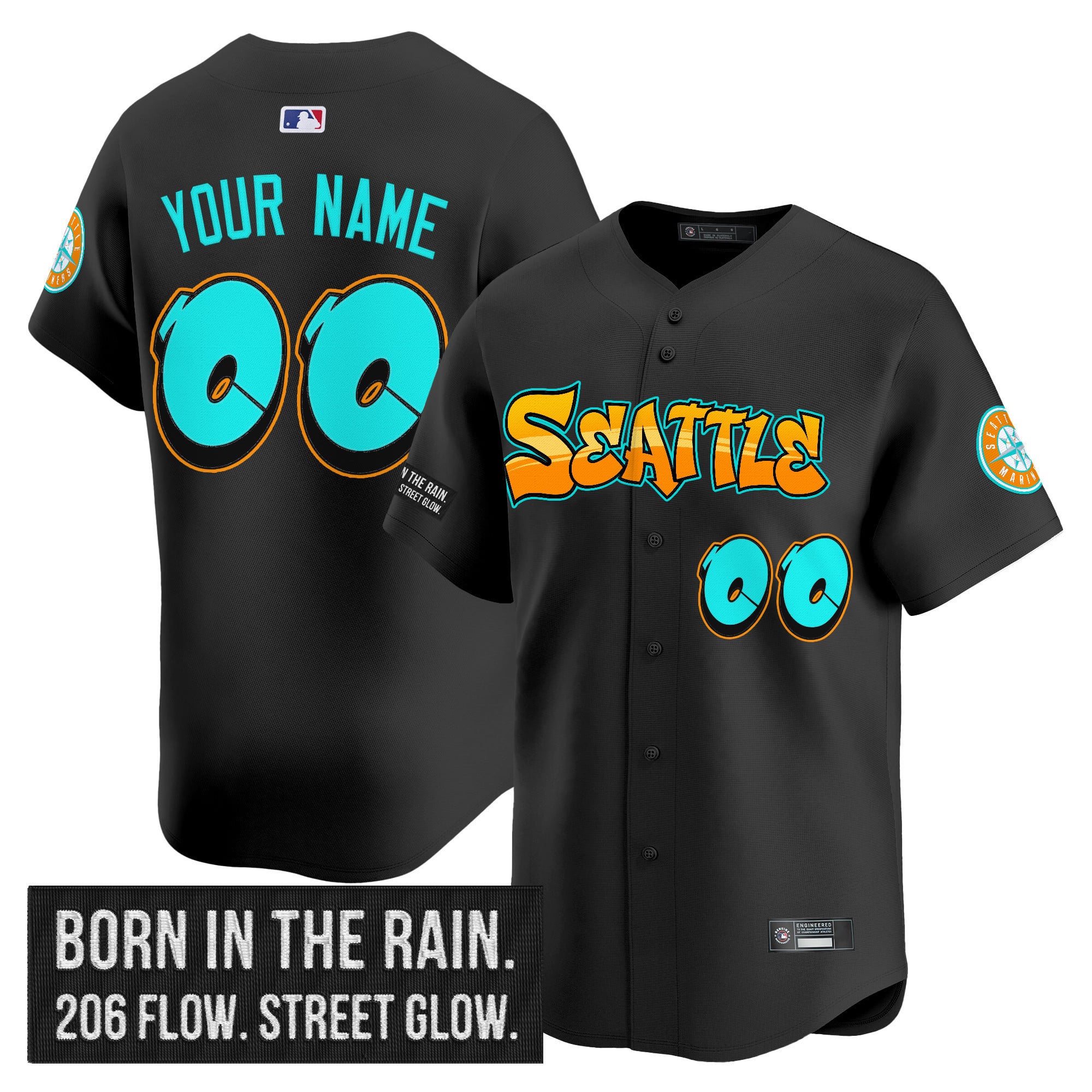 Alternative view of Mariners Cream Graffiti Jersey - Nike - Customizable Style